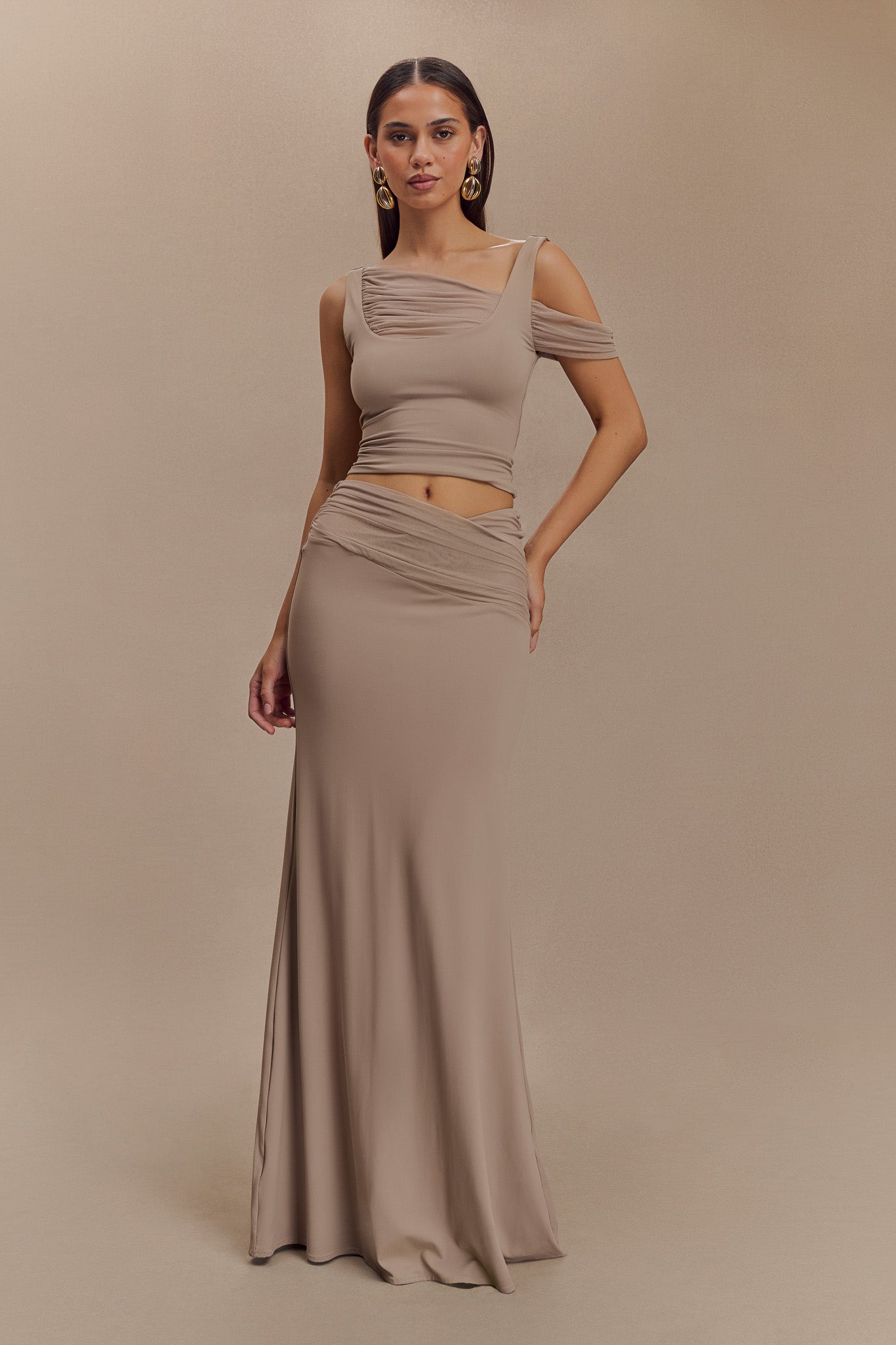 Jupe Maxi Jules en Nylon et Maille Recyclées - Taupe