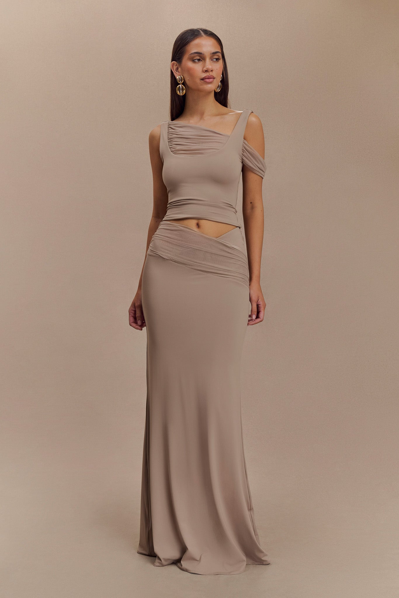 Jupe Maxi Jules en Nylon et Maille Recyclées - Taupe