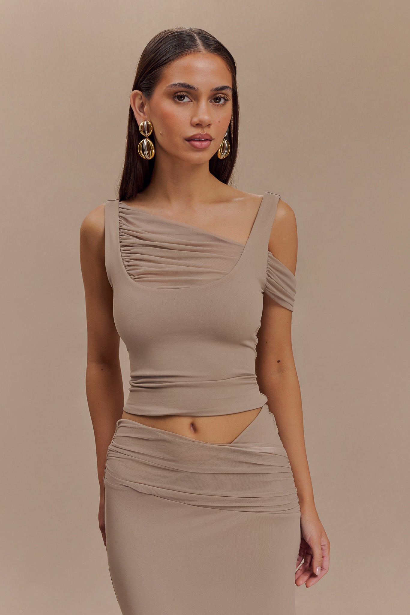 Top sans manches Jules en nylon et maille recyclés - Taupe