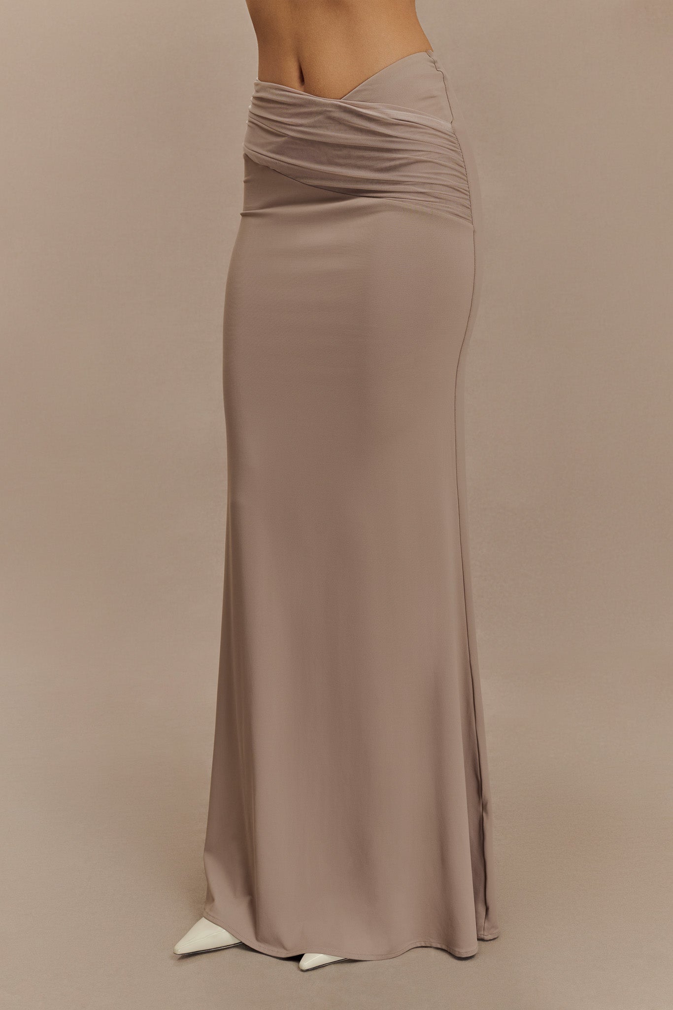Jupe Maxi Jules en Nylon et Maille Recyclées - Taupe