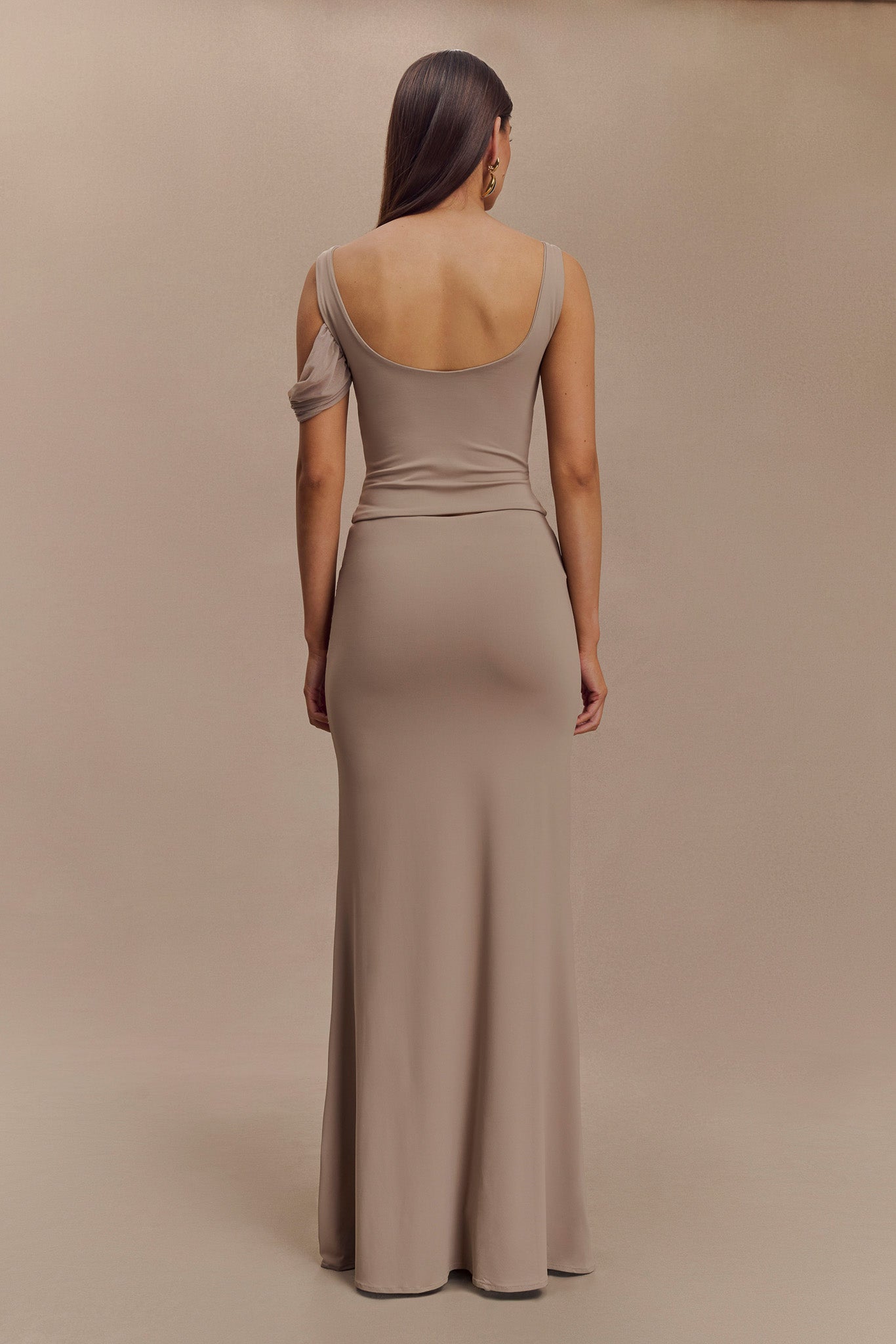 Jupe Maxi Jules en Nylon et Maille Recyclées - Taupe