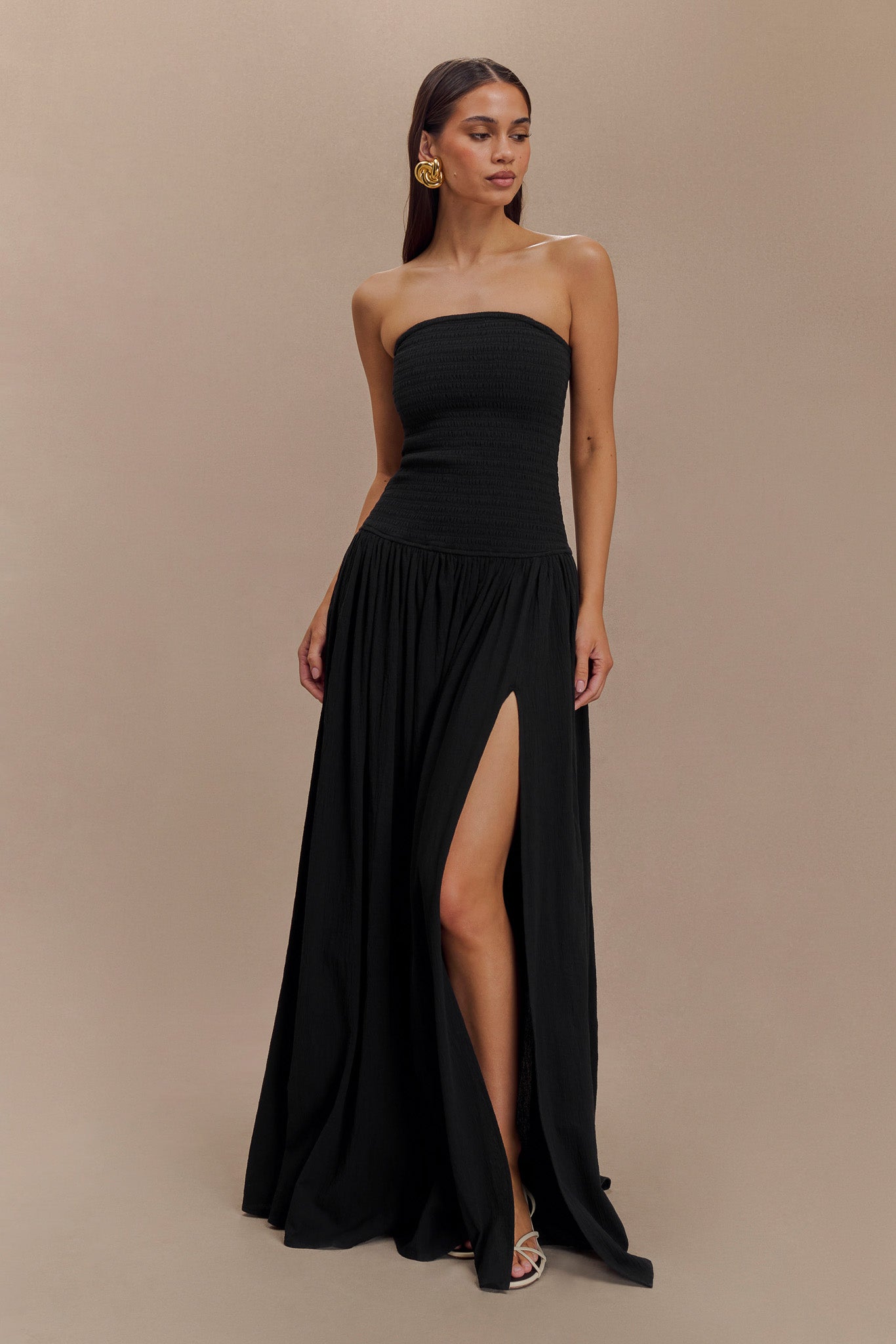 Robe Maxi en Coton à Plis Maureen - Noir