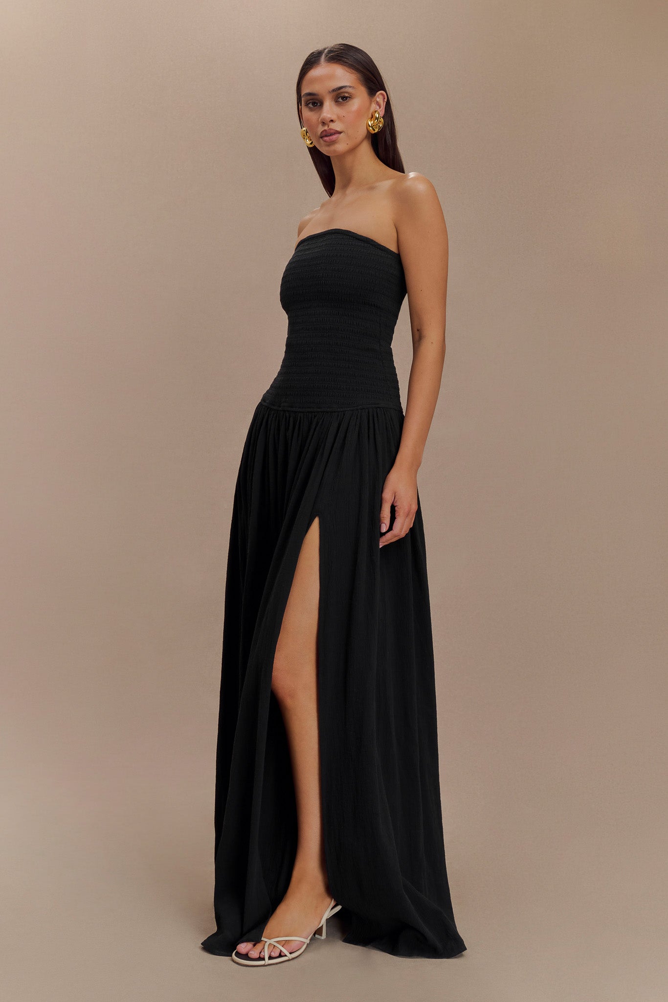 Robe Maxi en Coton à Plis Maureen - Noir