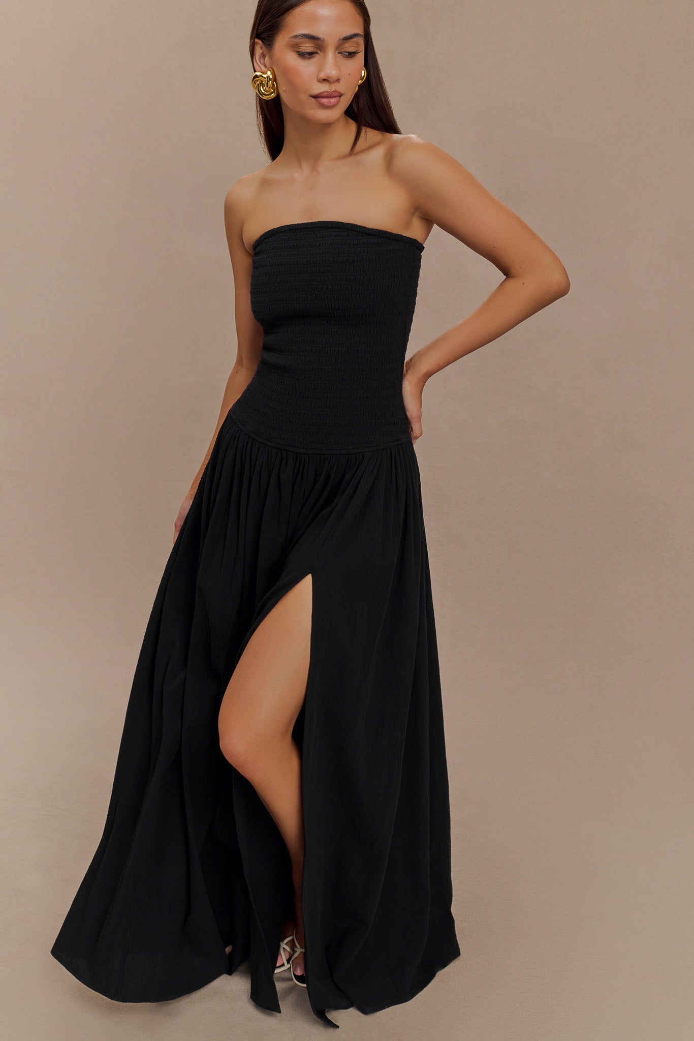 Robe Maxi en Coton à Plis Maureen - Noir