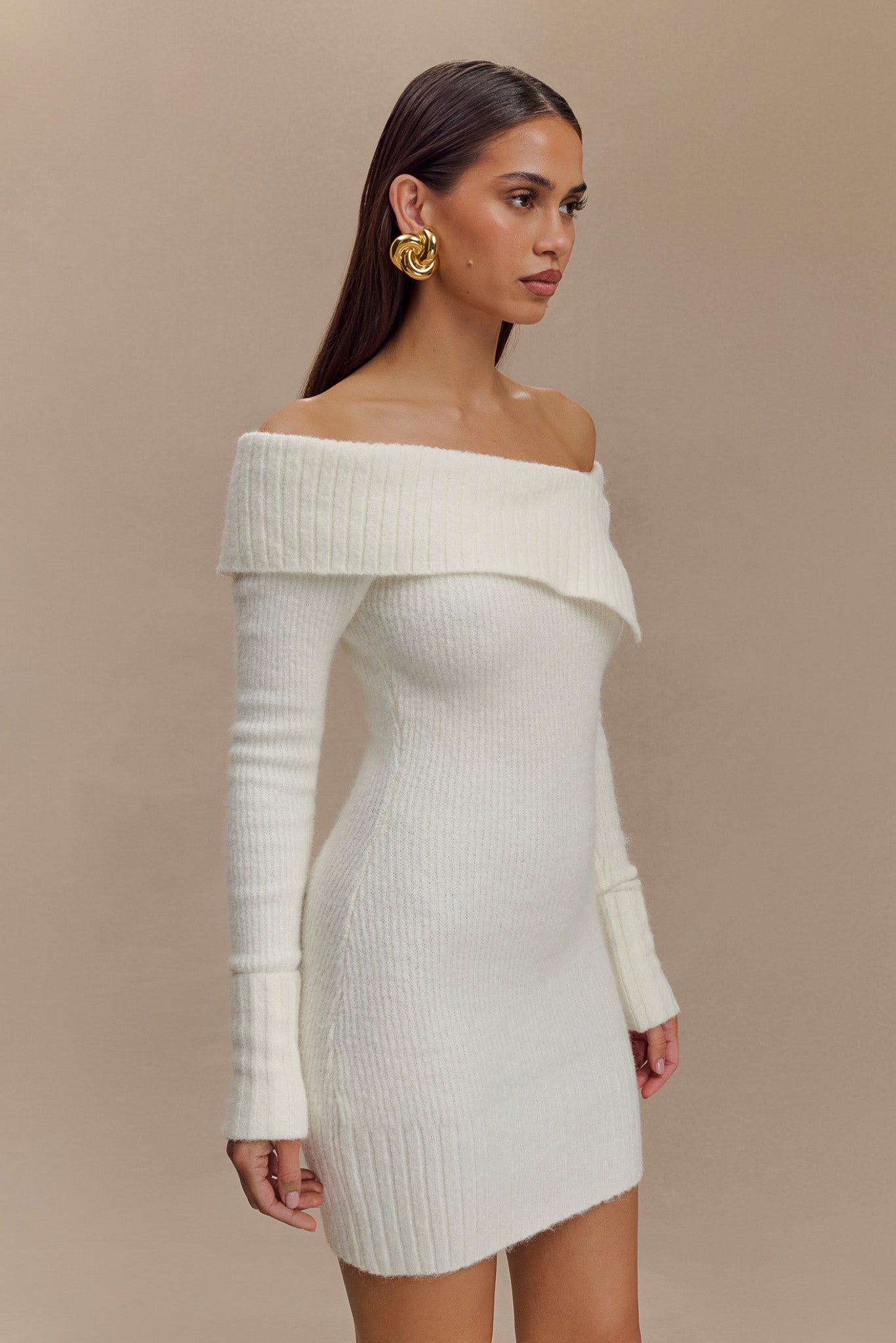 Mini-robe asymétrique en tricot Stephanie - Ivoire