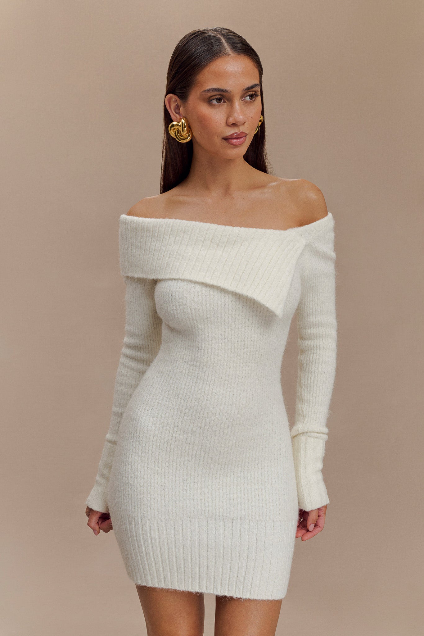 Mini-robe asymétrique en tricot Stephanie - Ivoire