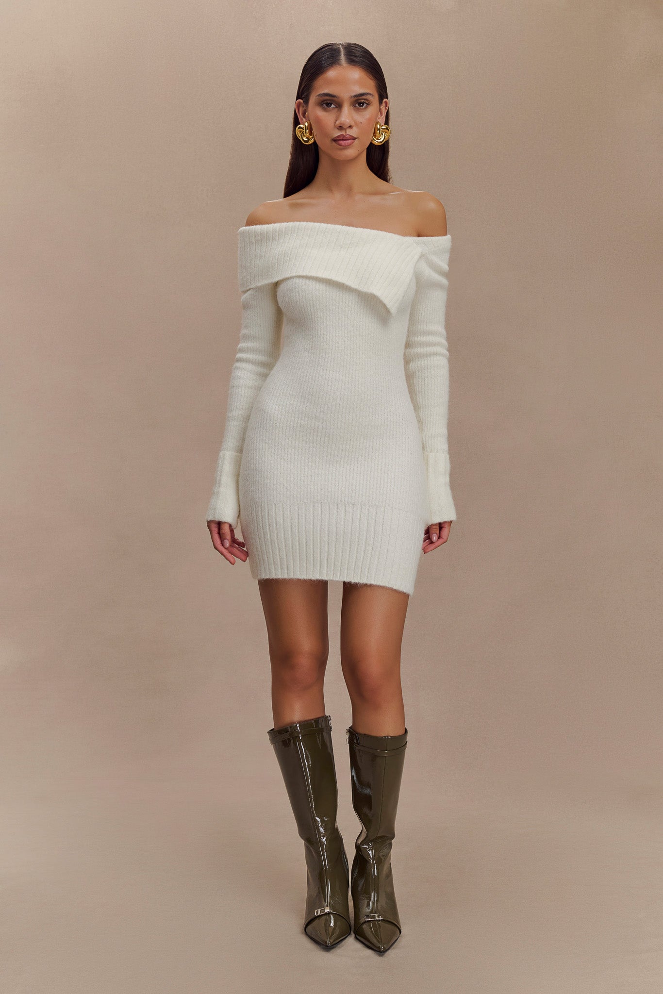 Mini-robe asymétrique en tricot Stephanie - Ivoire