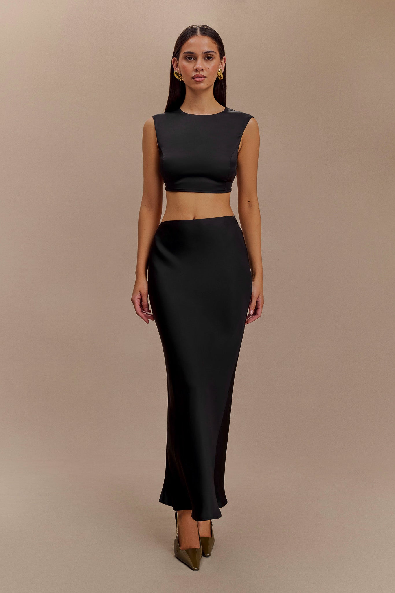 Top court sans manches en satin Viviana - Noir