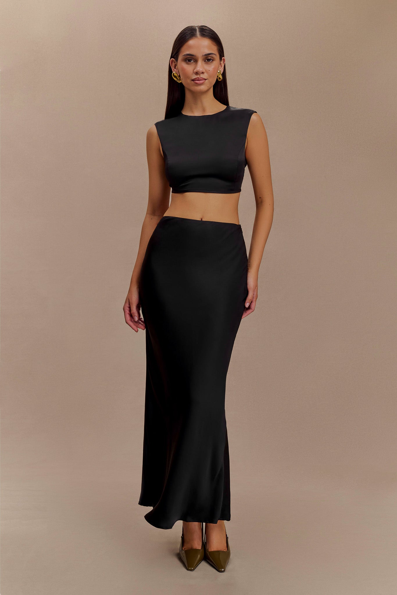 Top court sans manches en satin Viviana - Noir