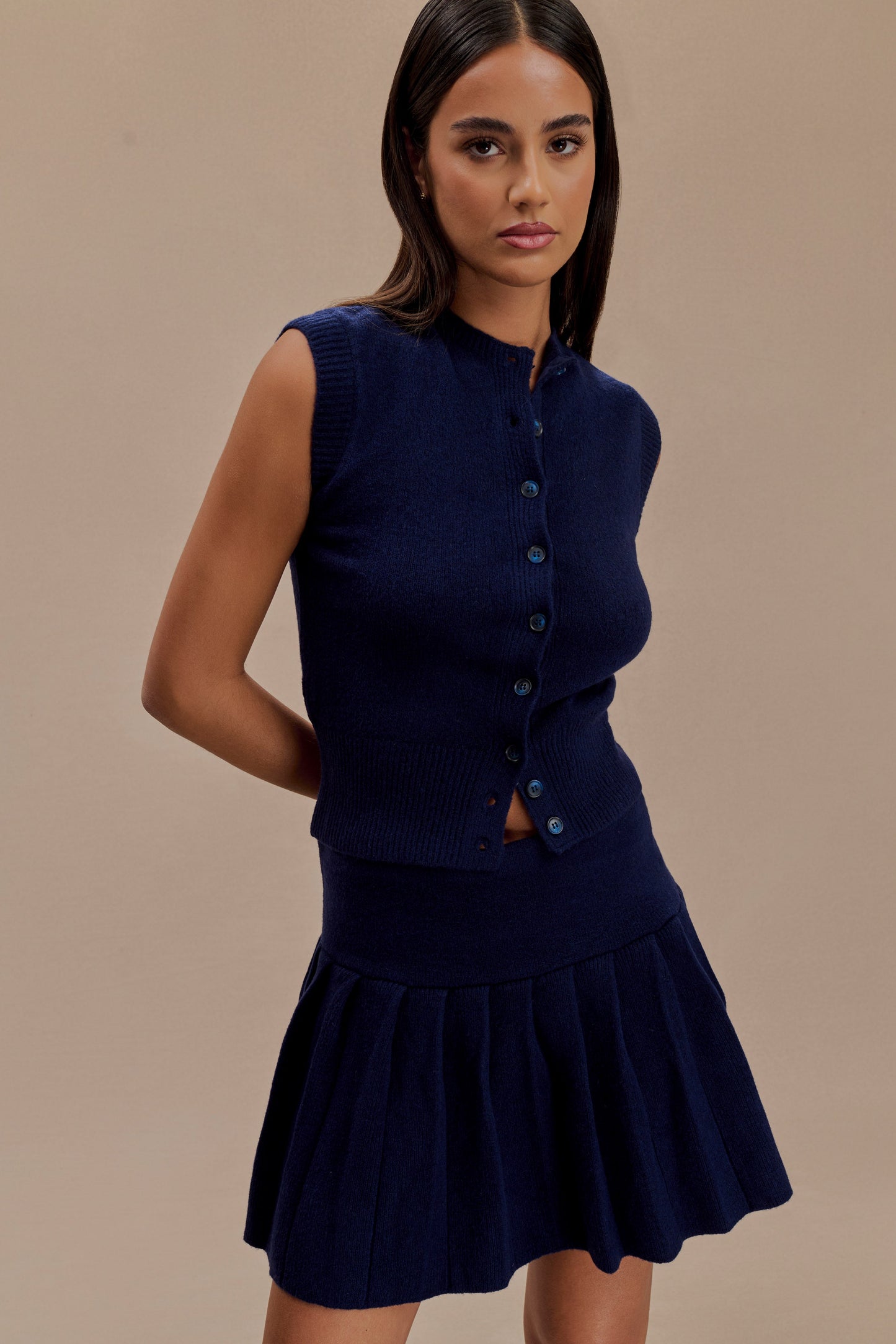 Jupe mini en jersey plissé Dionne - Bleu marine foncé