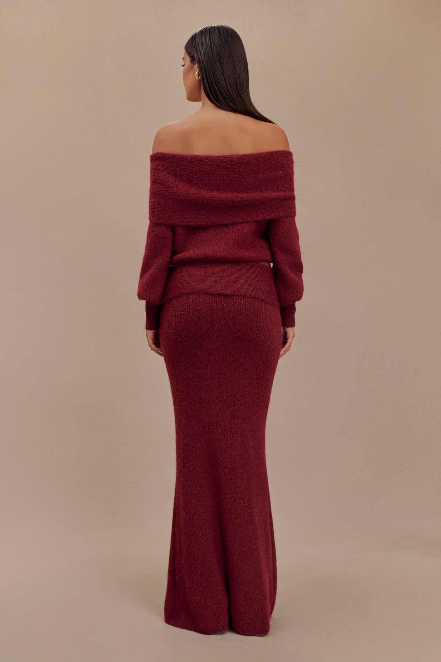 Jupe Maxi Tricotée Charlotte avec Superposition - Merlot