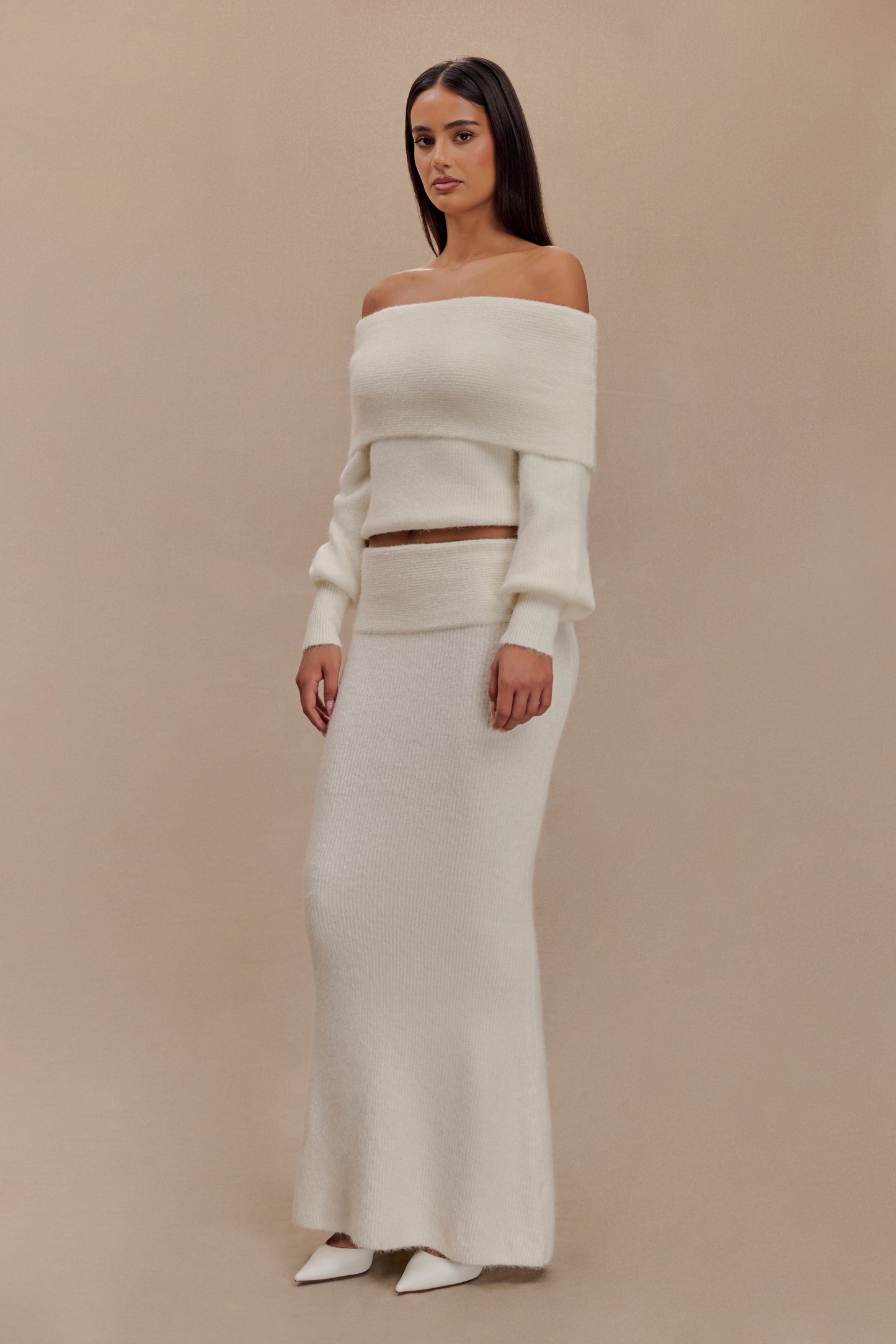 Jupe Maxi Tricot Charlotte avec Superposition - Ivoire