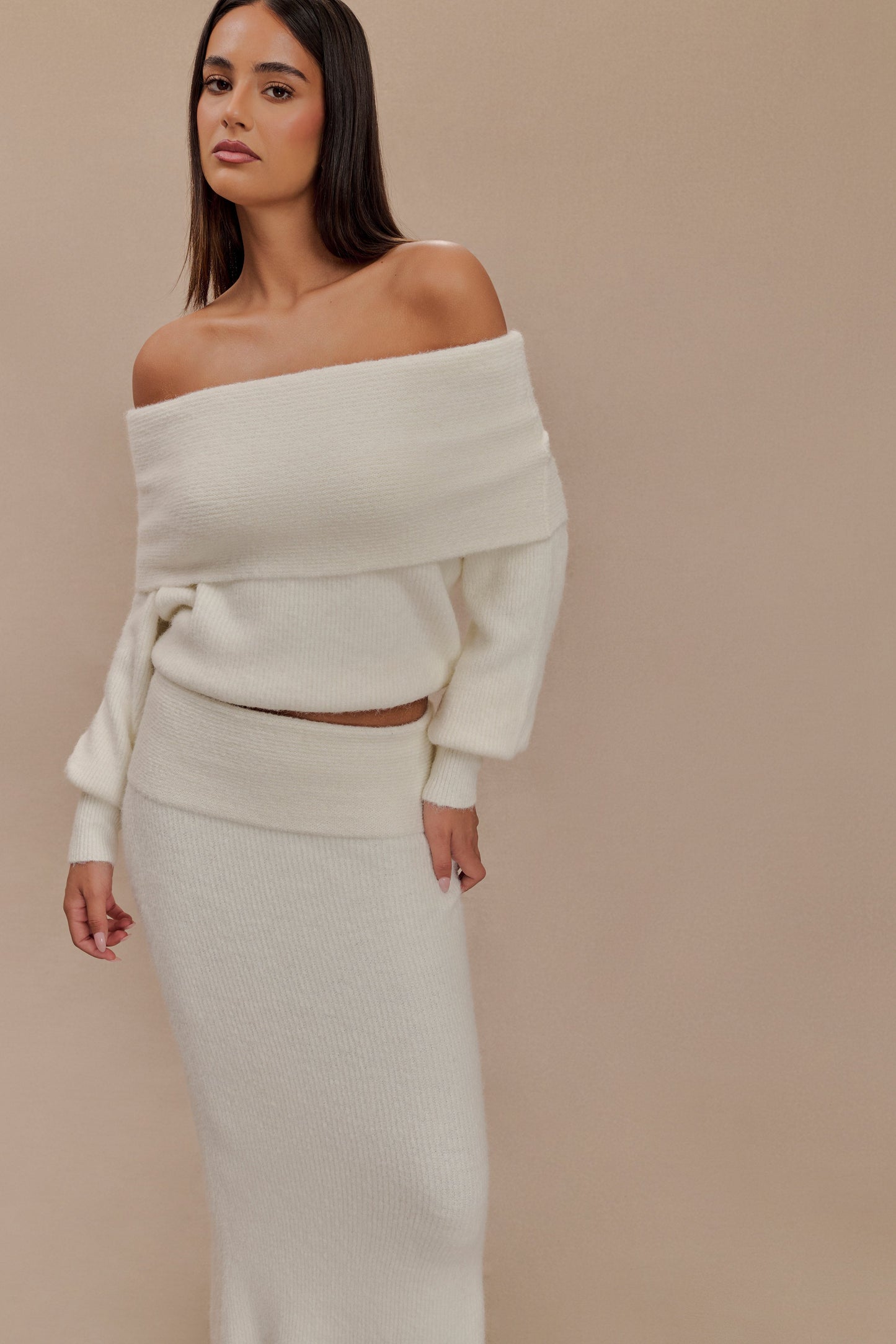 Jupe Maxi Tricot Charlotte avec Superposition - Ivoire