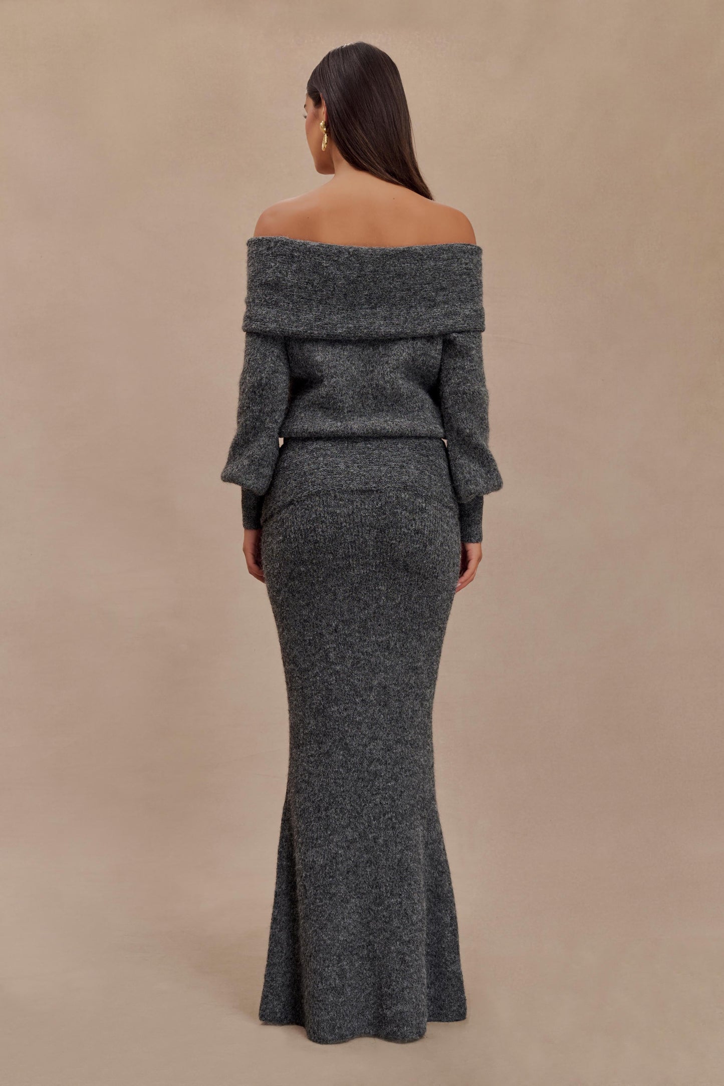 Jupe Maxi Tricotée Charlotte avec Superposition - Gris Anthracite