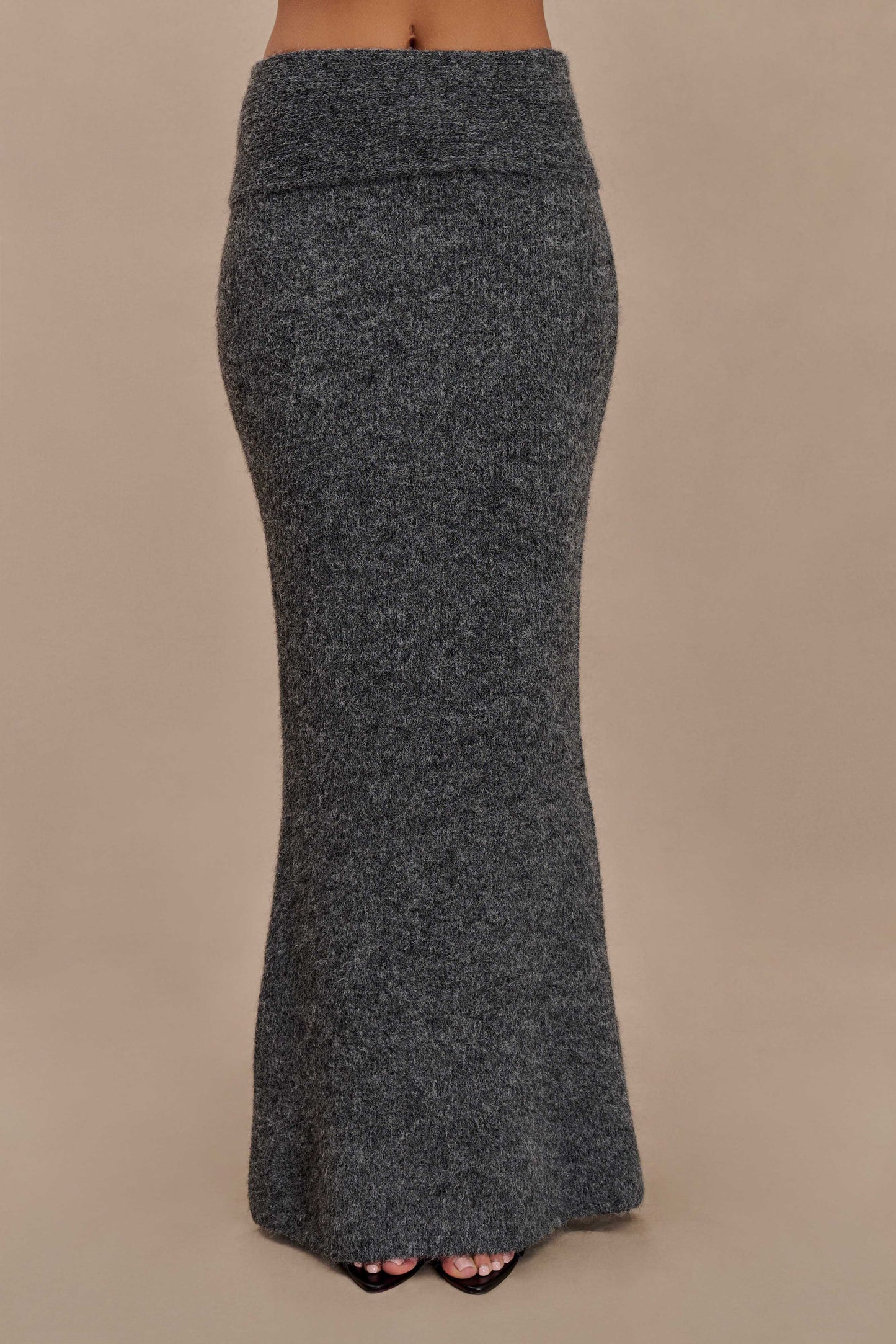 Jupe Maxi Tricotée Charlotte avec Superposition - Gris Anthracite