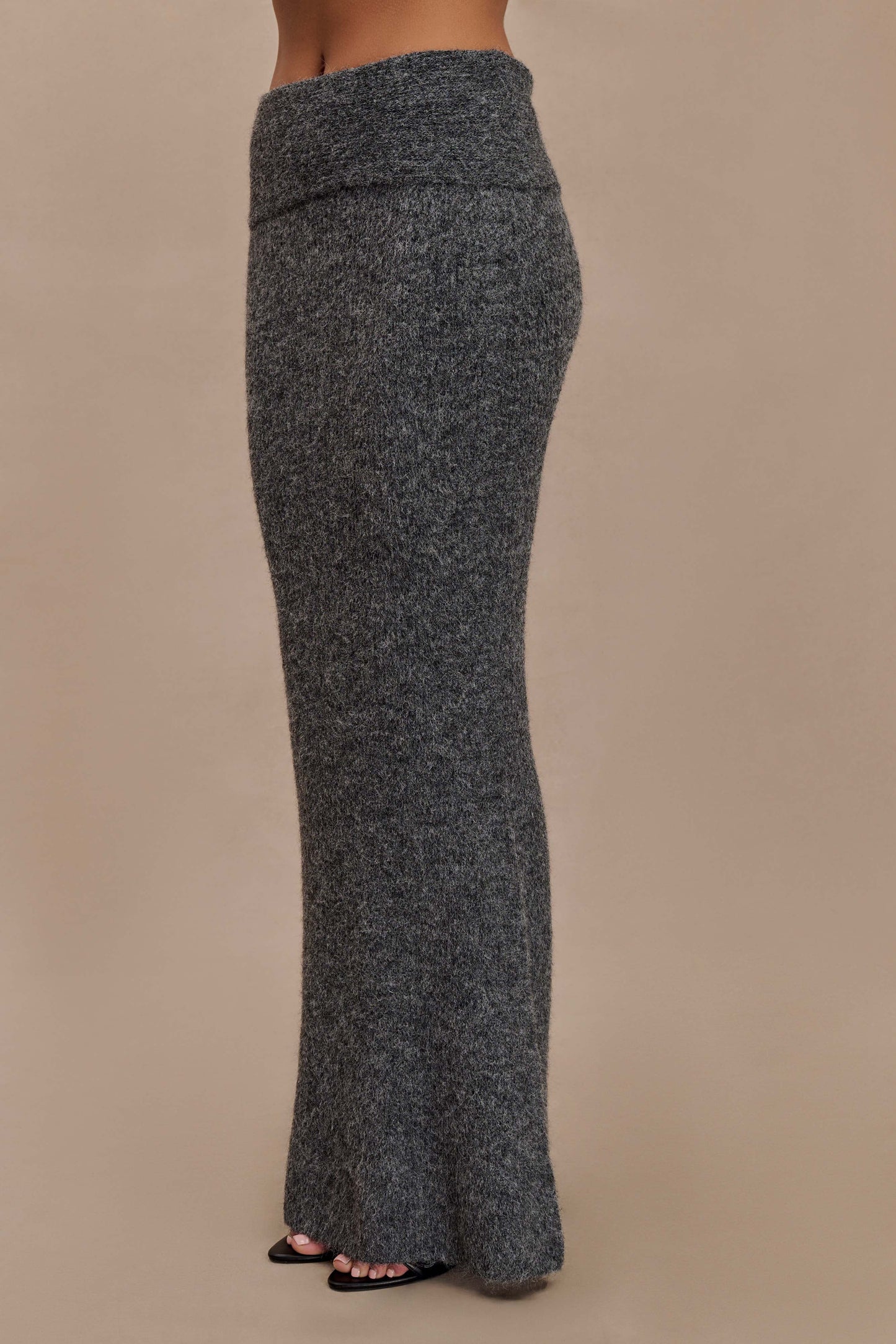 Jupe Maxi Tricotée Charlotte avec Superposition - Gris Anthracite