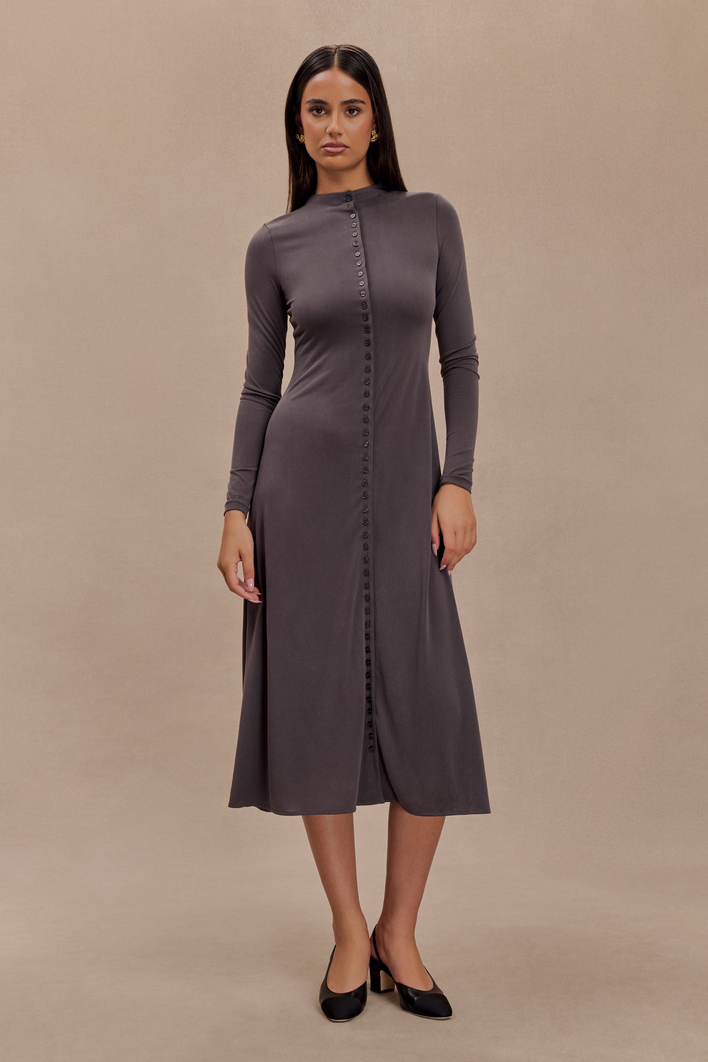Robe midi en jersey de pêche Anders - Anthracite