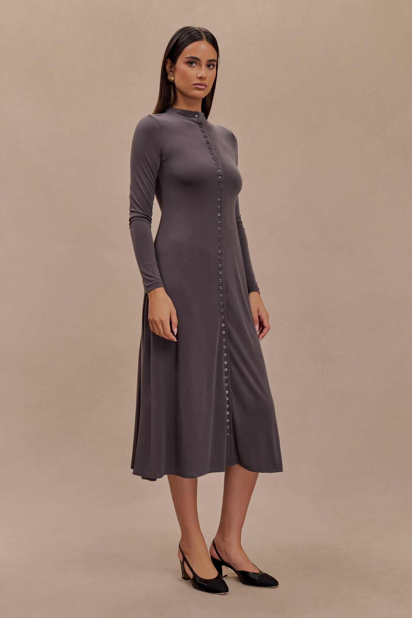 Robe midi en jersey de pêche Anders - Anthracite