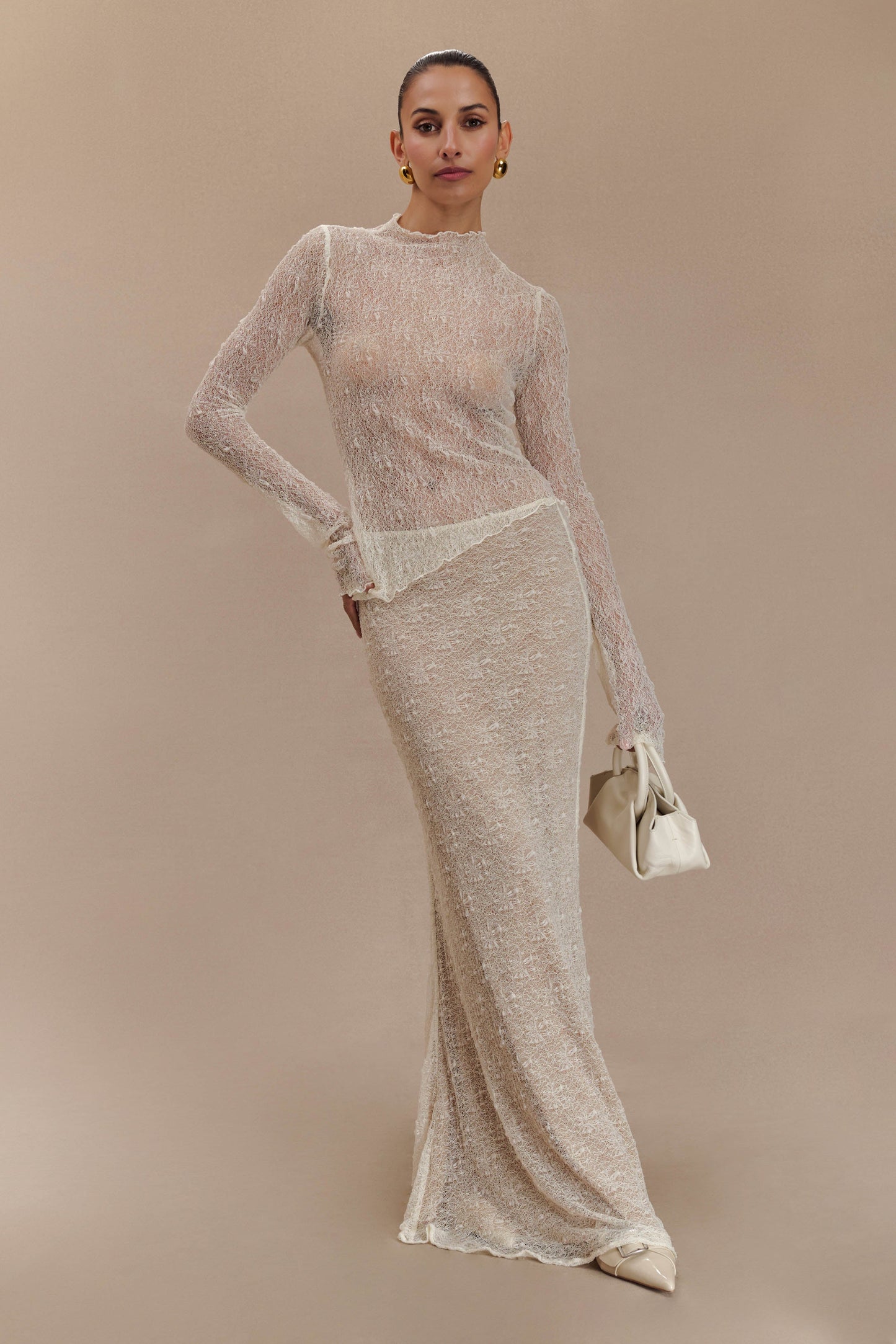 Jupe Maxi en Dentelle Transparent Robyn - Ivoire