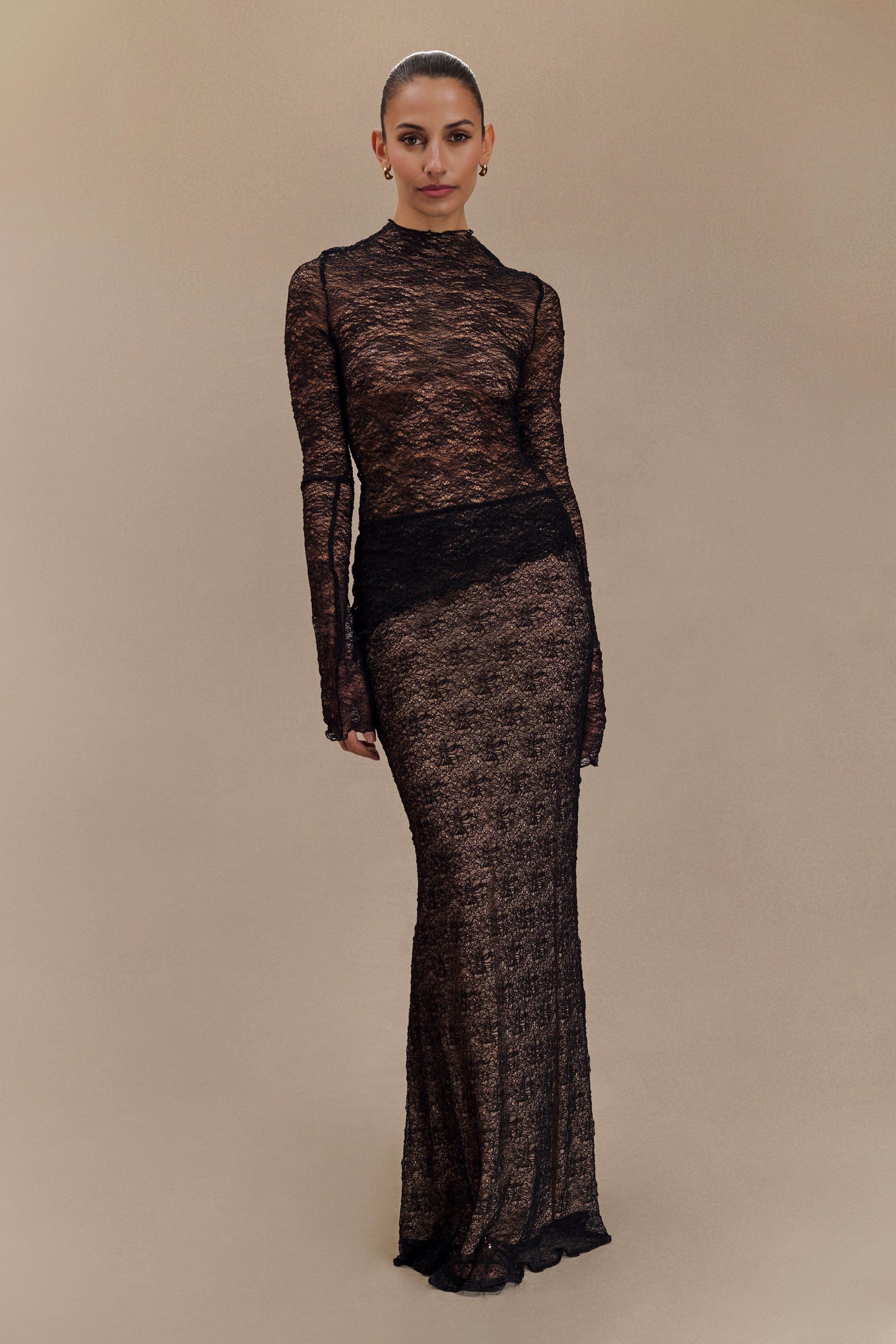 Jupe Maxi en Dentelle Transparent Robyn - Noir