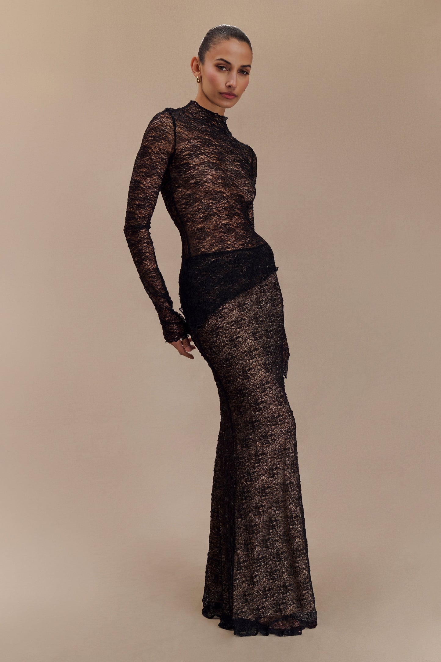 Jupe Maxi en Dentelle Transparent Robyn - Noir