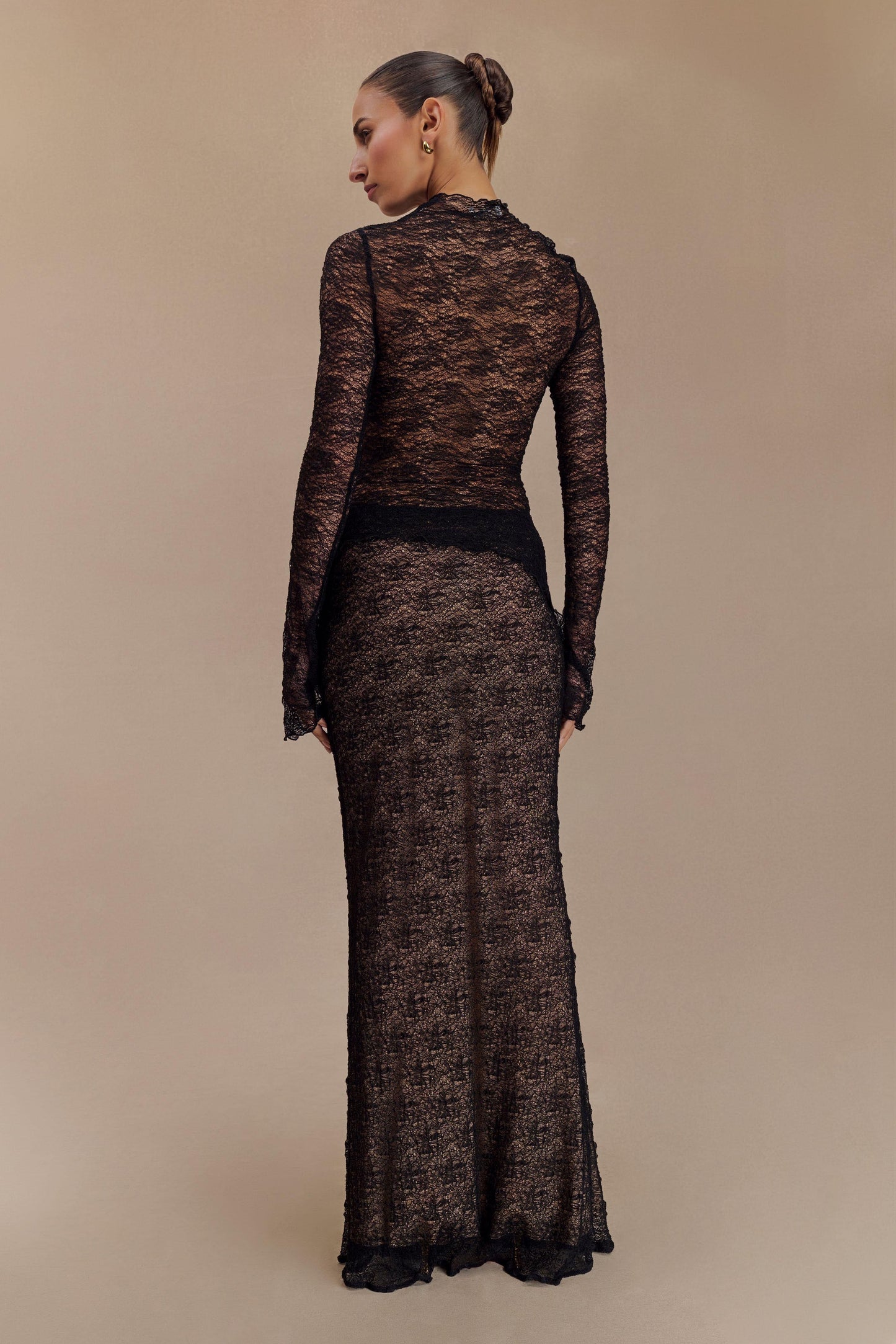 Jupe Maxi en Dentelle Transparent Robyn - Noir