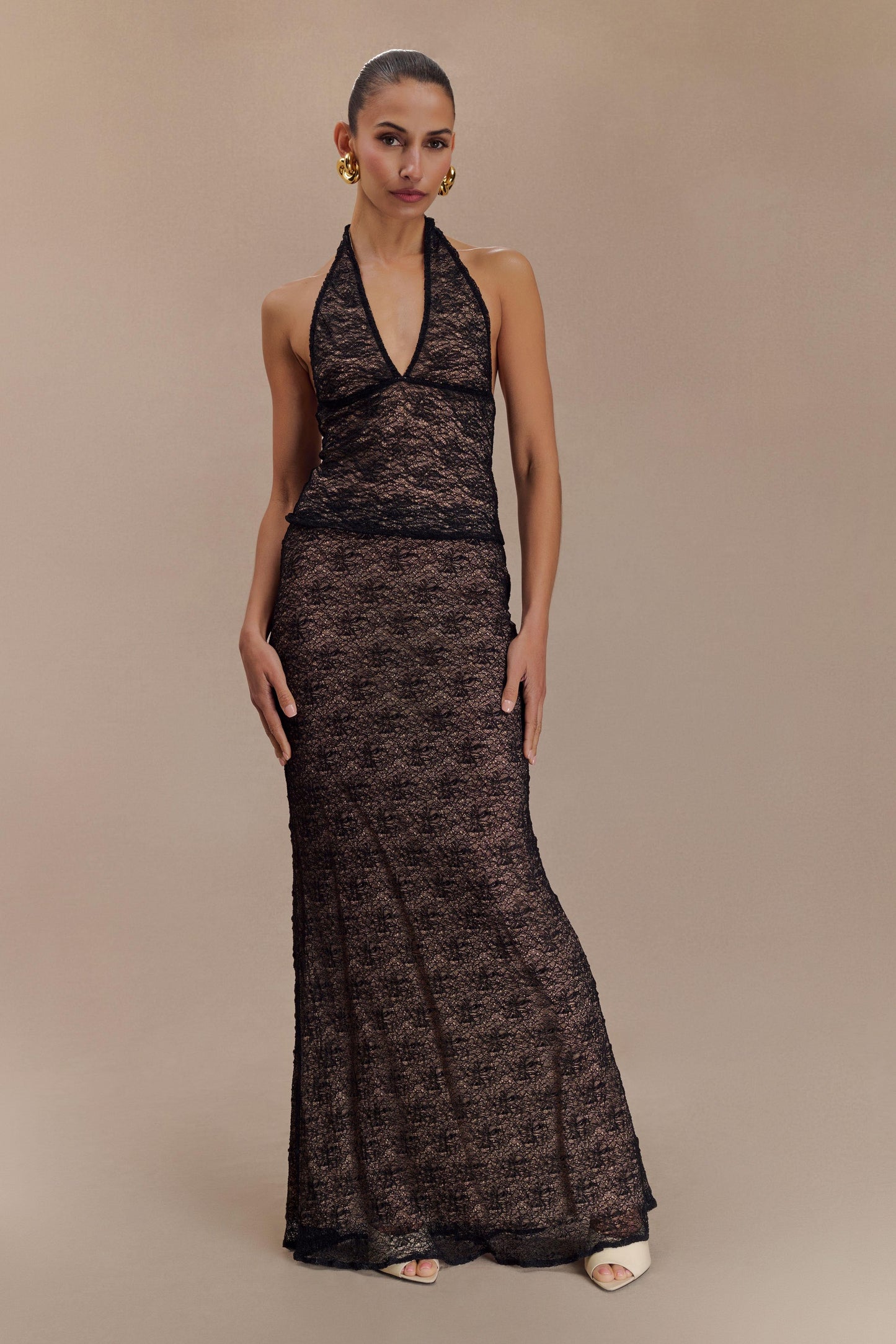 Jupe Maxi en Dentelle Transparent Robyn - Noir