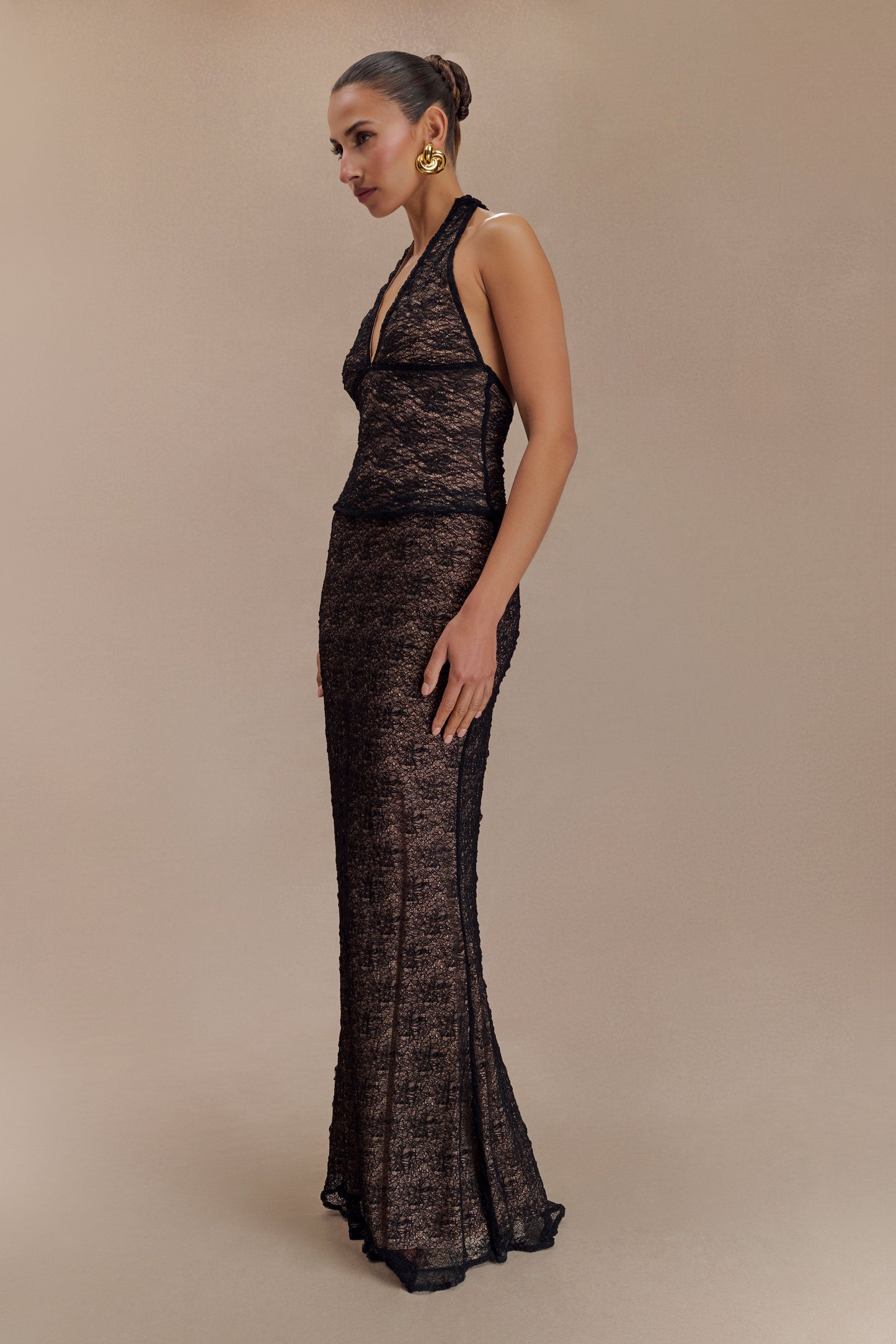 Halter en dentelle transparente Asher - Noir