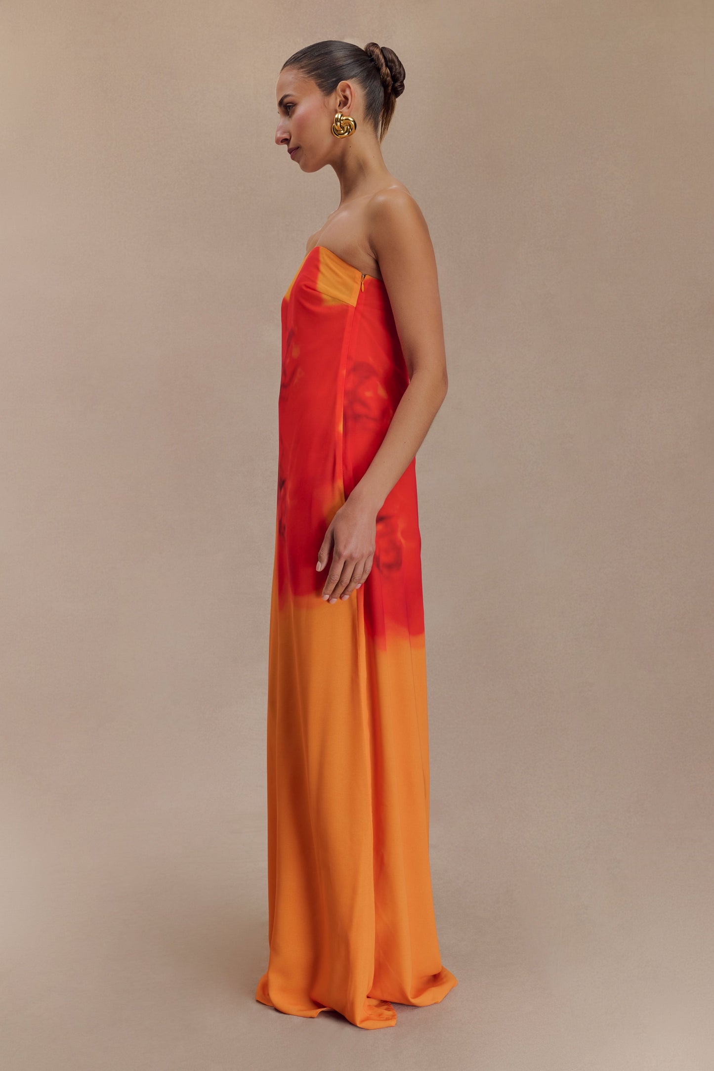 Robe Maxi en Chiffon sans Bretelles Amaya - Imprimé Orchidée Koi