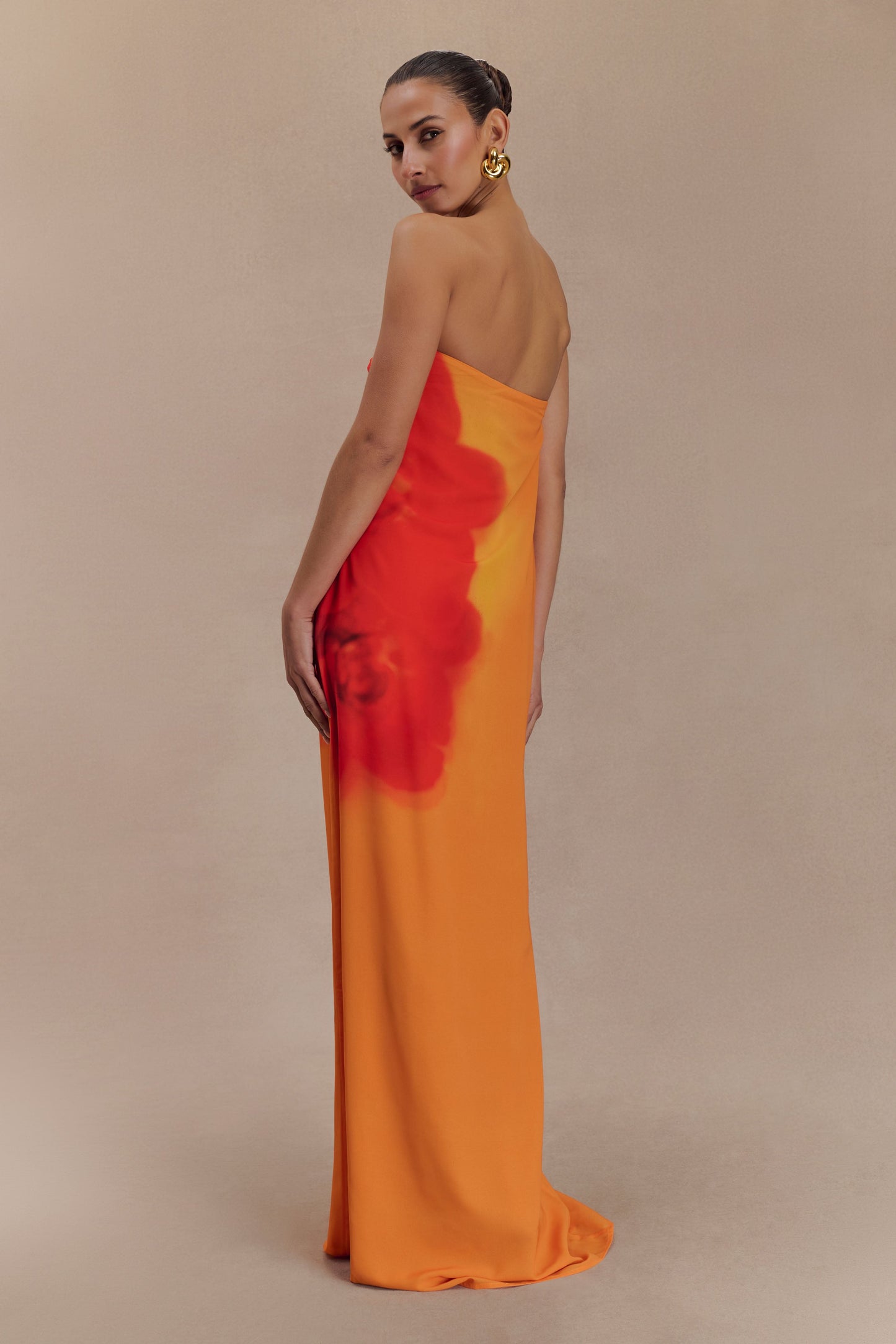 Robe Maxi en Chiffon sans Bretelles Amaya - Imprimé Orchidée Koi
