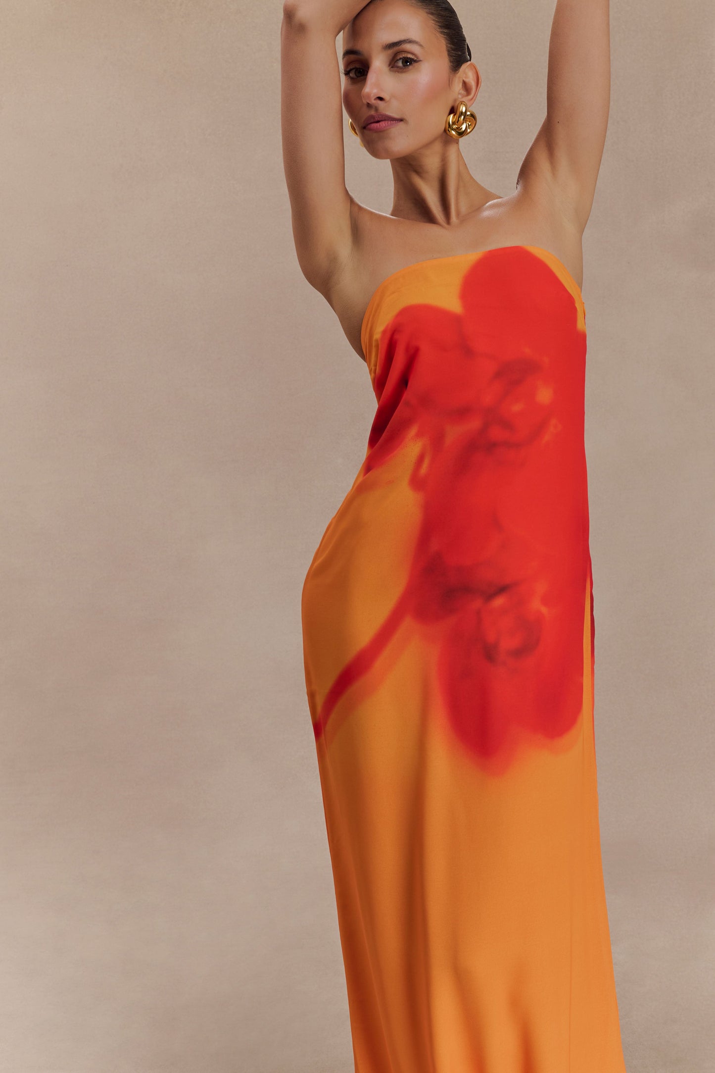 Robe Maxi en Chiffon sans Bretelles Amaya - Imprimé Orchidée Koi