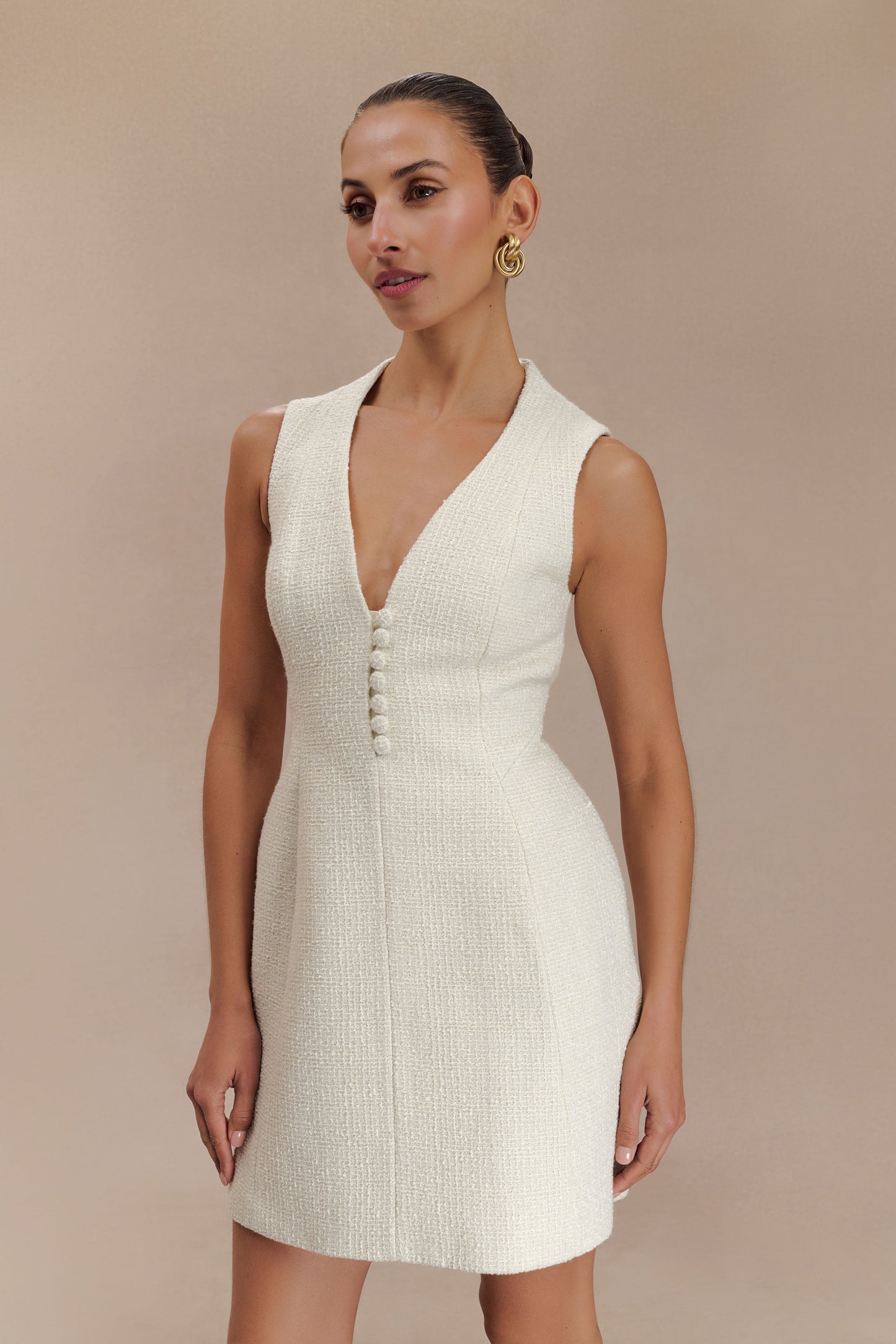 Mini-robe bouclée à plis Danna - Blanche