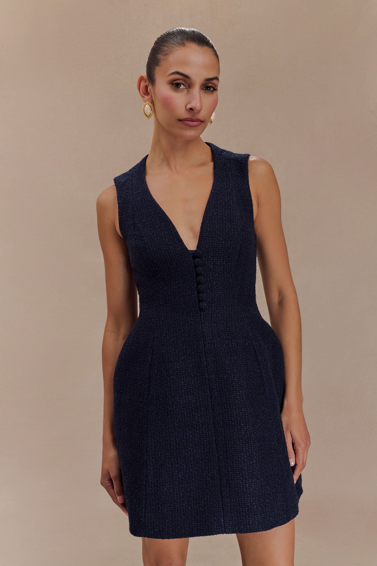 Mini-robe bouclée Danna à plis - Bleu minuit