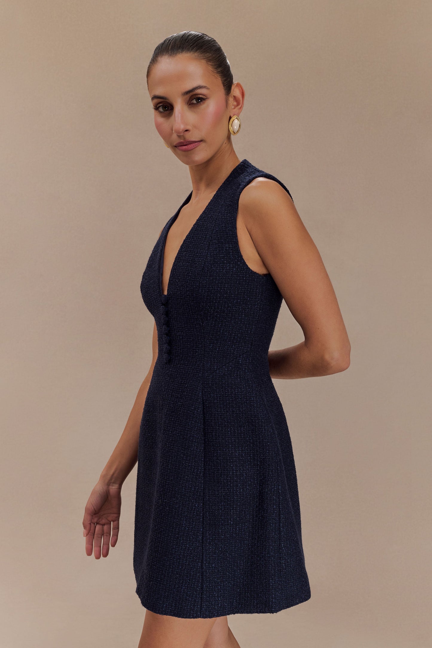 Mini-robe bouclée Danna à plis - Bleu minuit