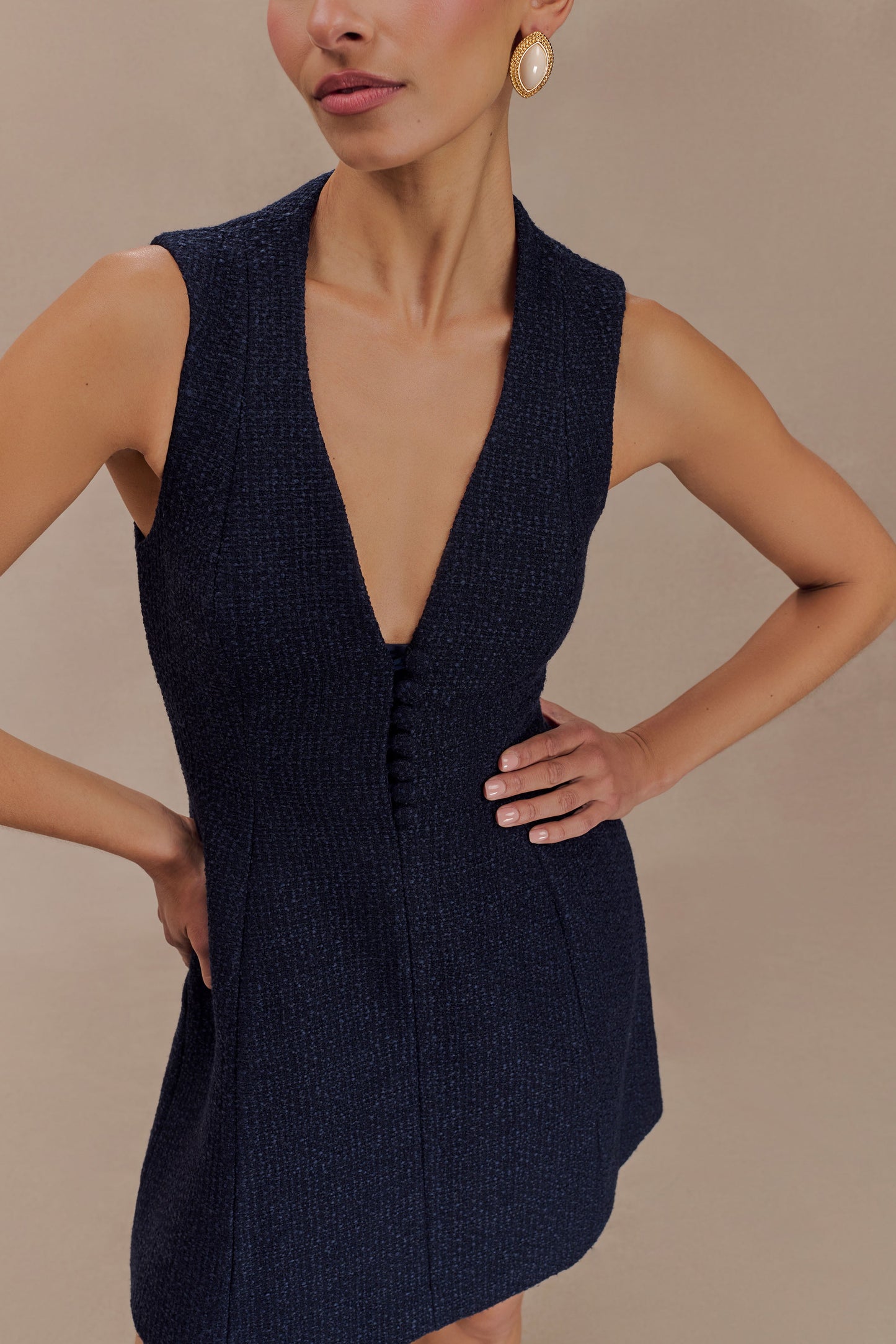 Mini-robe bouclée Danna à plis - Bleu minuit