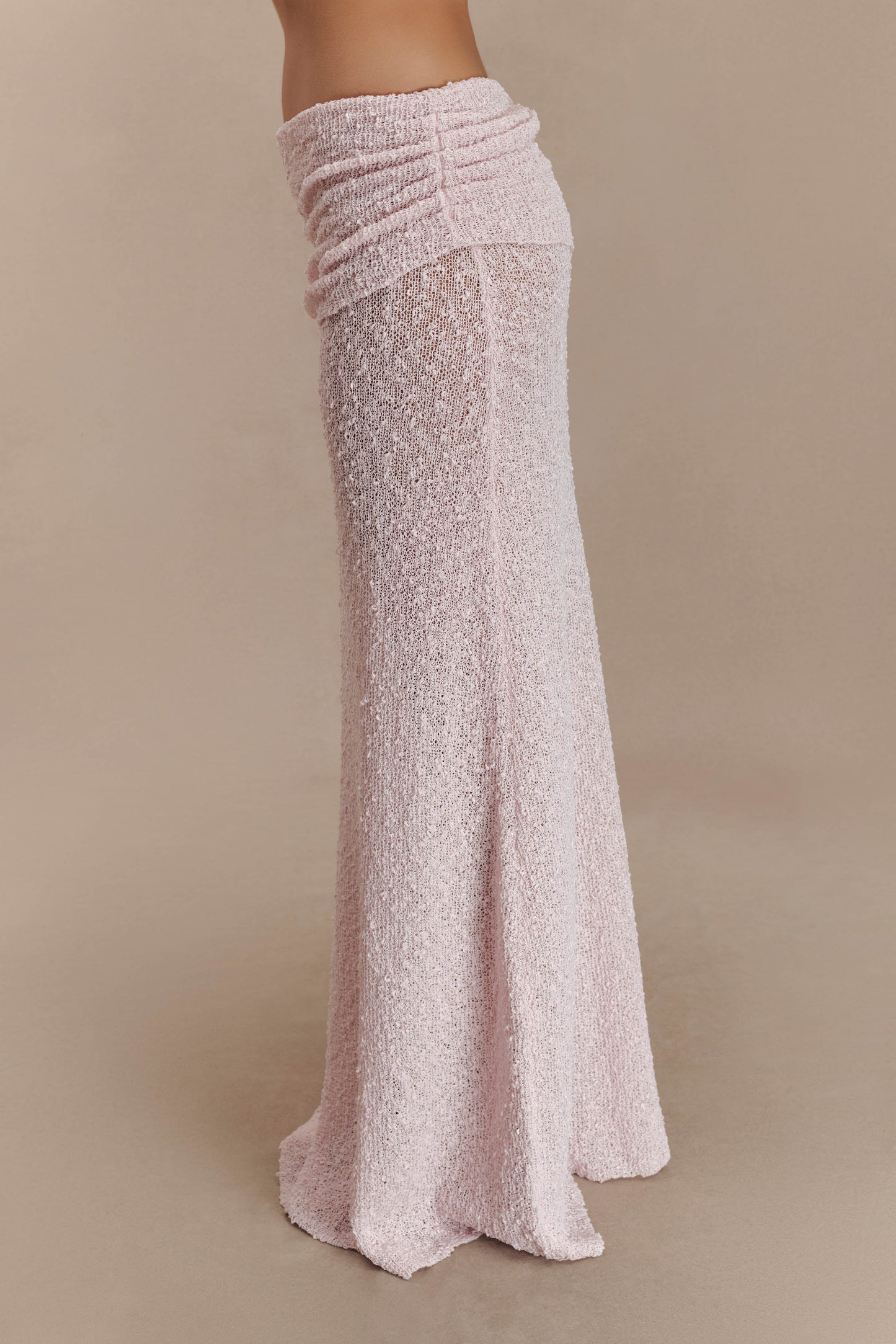 Jupe Maxi Tricoté à Volants Petra - Rose Poudré
