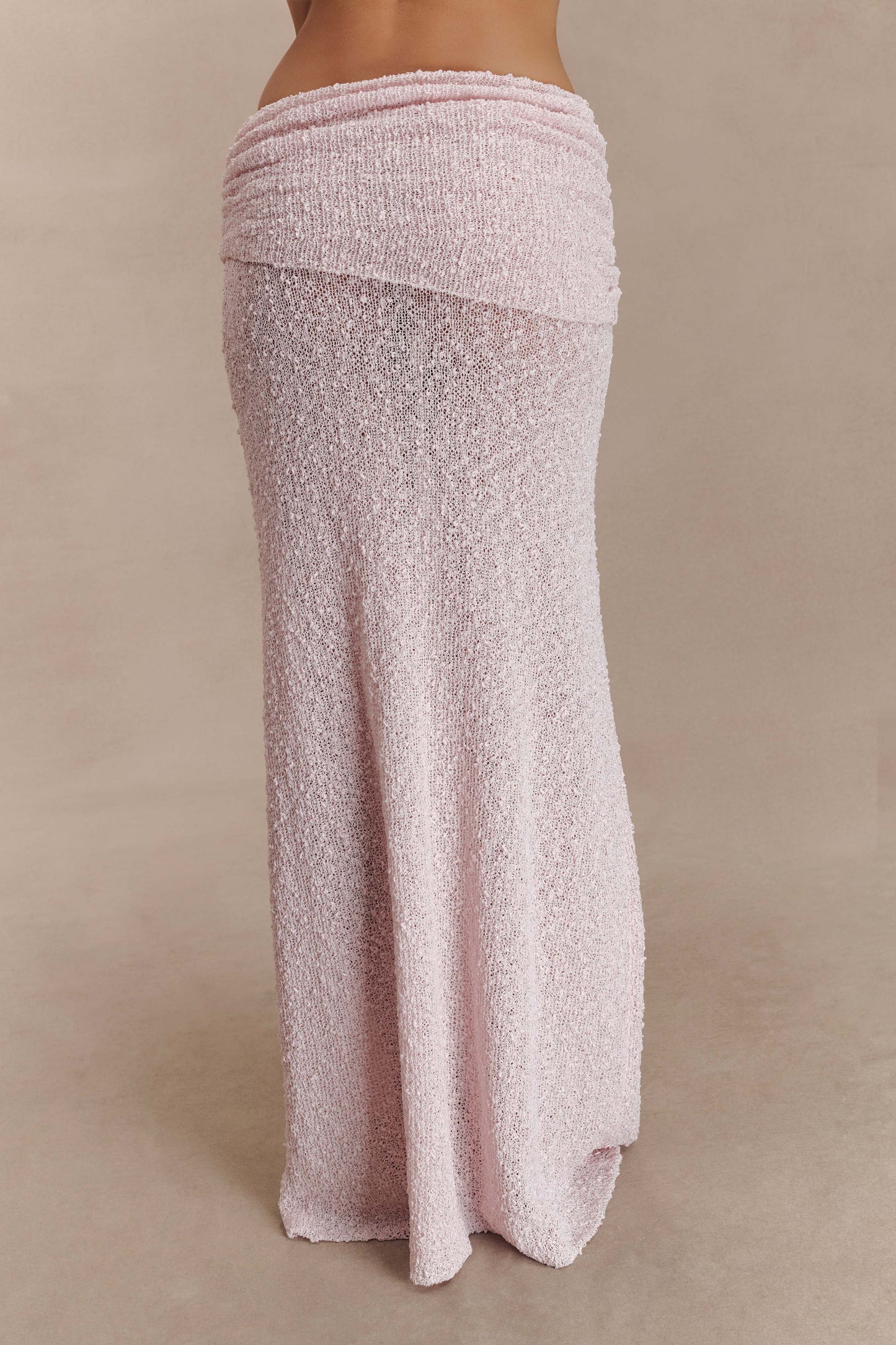 Jupe Maxi Tricoté à Volants Petra - Rose Poudré