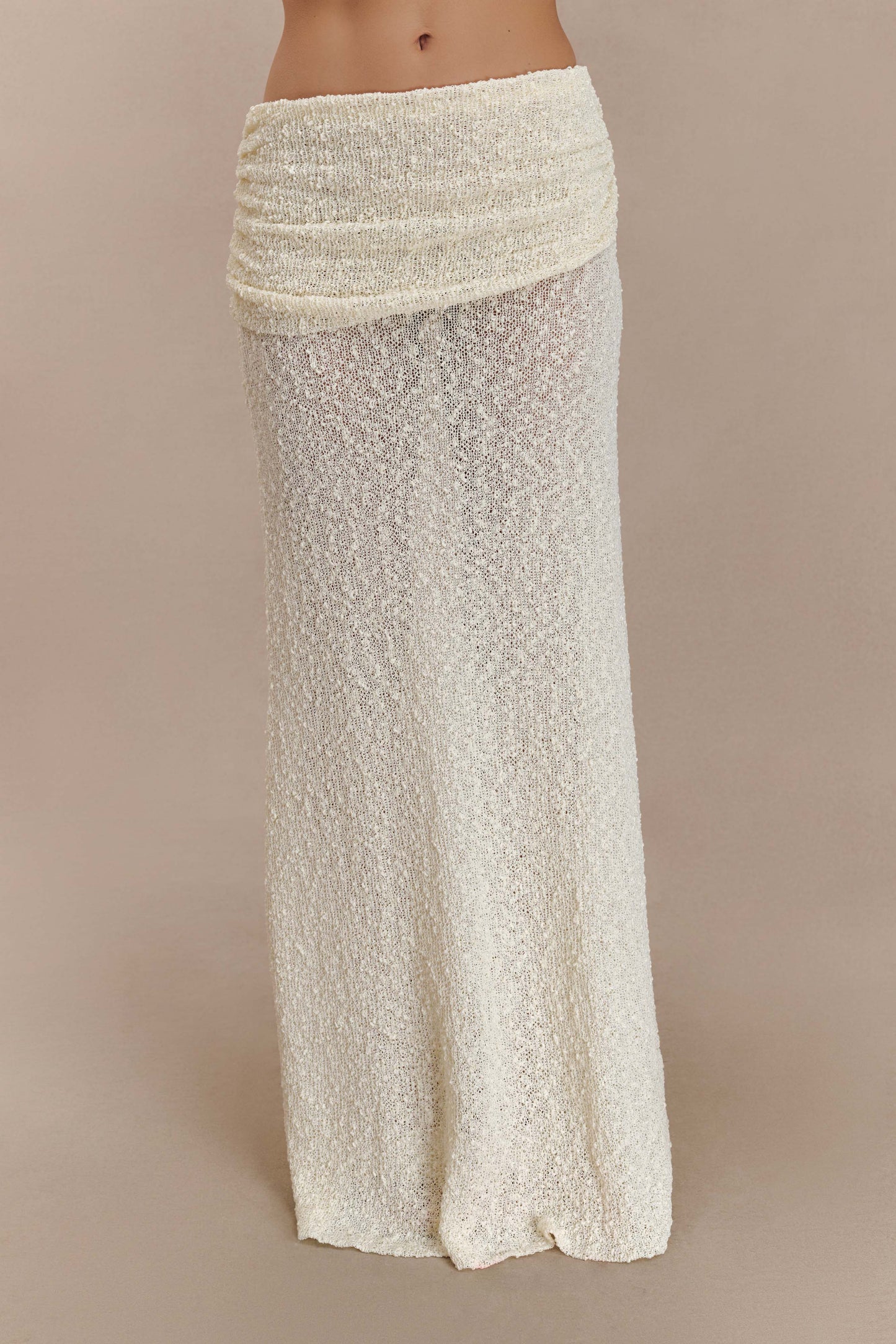 Jupe Maxi Tricoté à Plis Petra - Ivoire