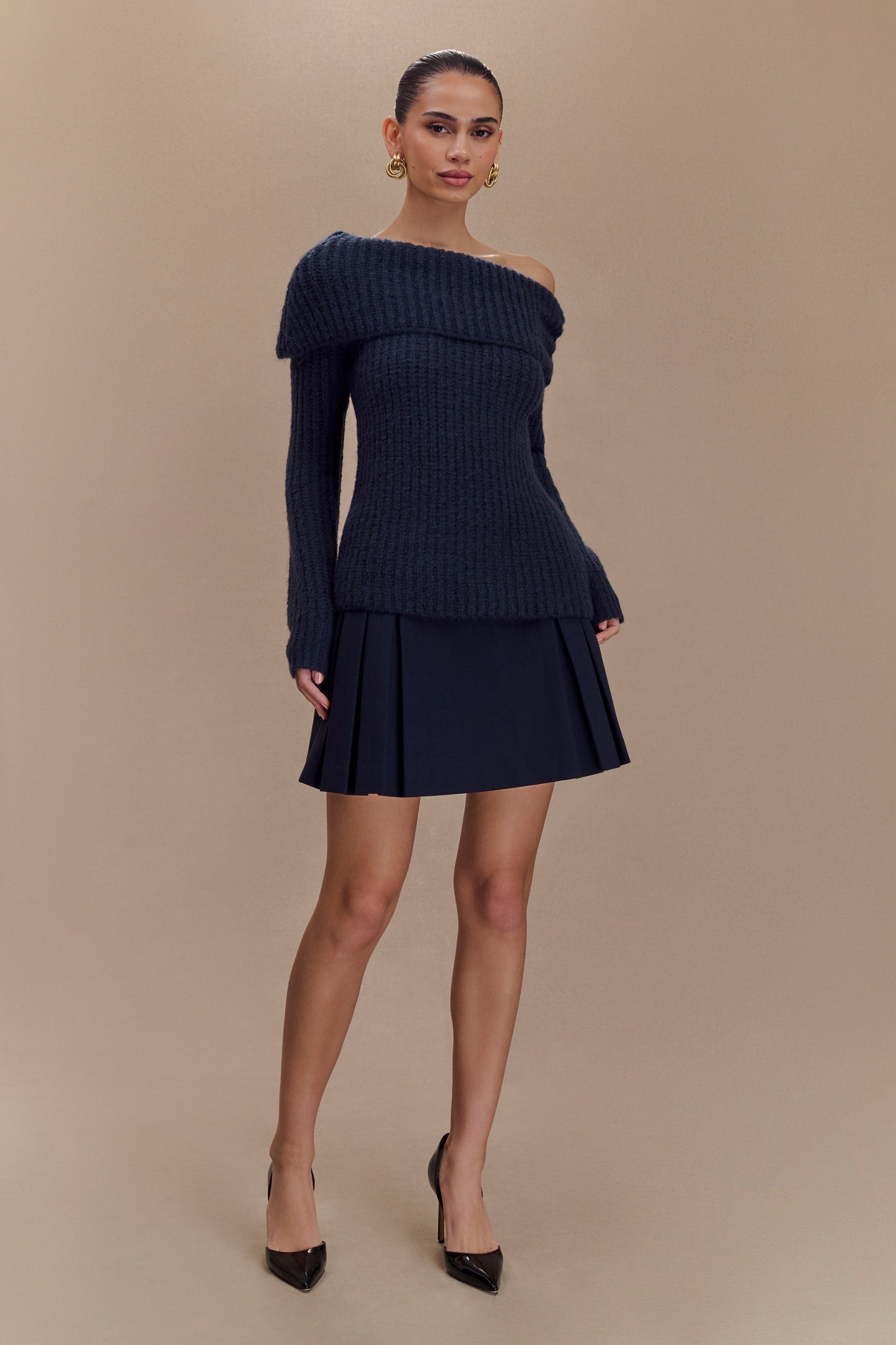 Top en tricot Alicia à épaules dénudées - Bleu marine foncé