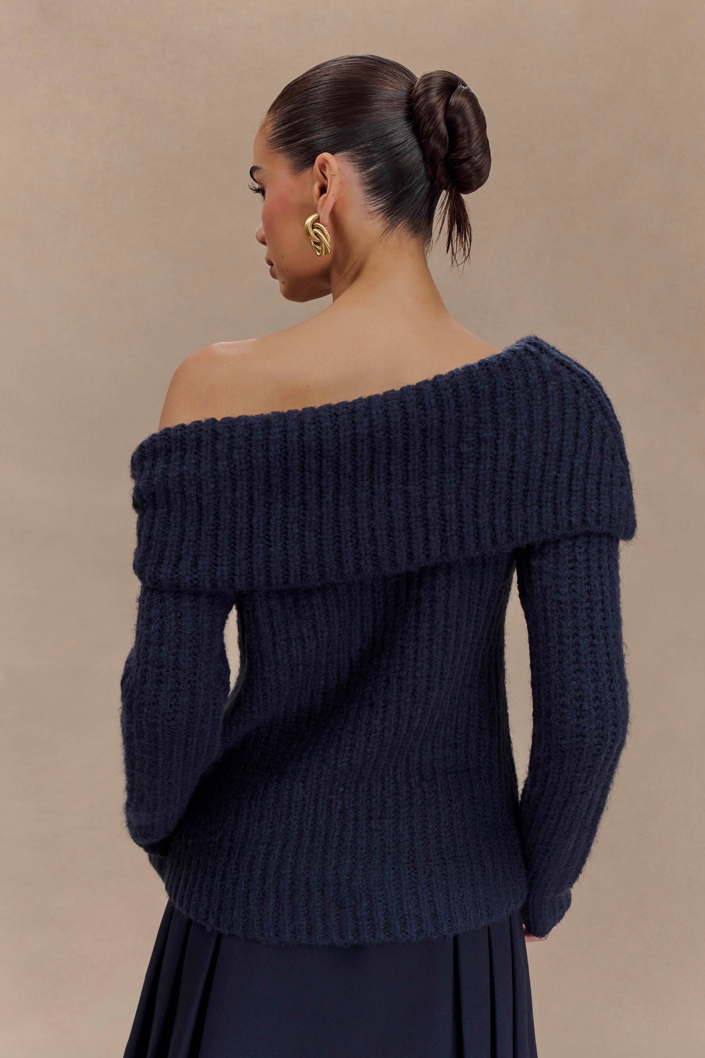 Top en tricot Alicia à épaules dénudées - Bleu marine foncé