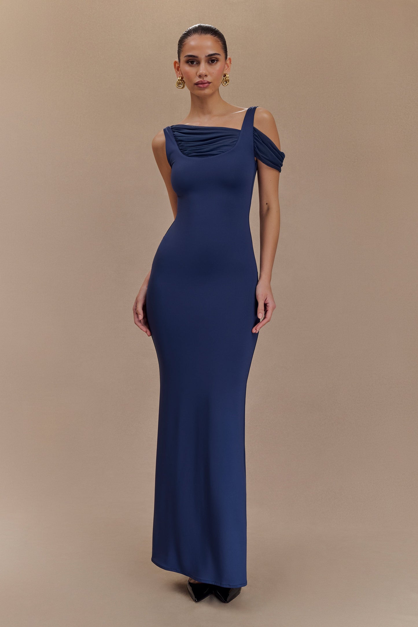 Robe maxi sans manches Janette en nylon et maille recyclés - Bleu marine