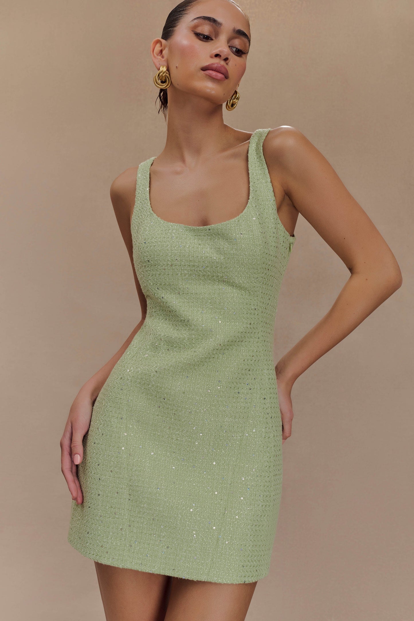 Mini-robe en tweed Beth - Vert pastel