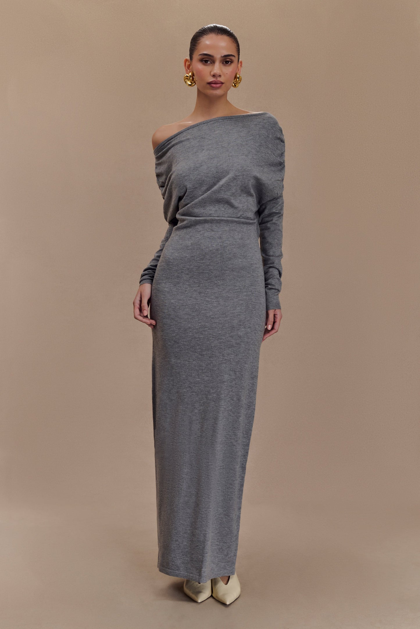 Robe mi-longue en tricot à col montant Jessie - Gris anthracite chiné