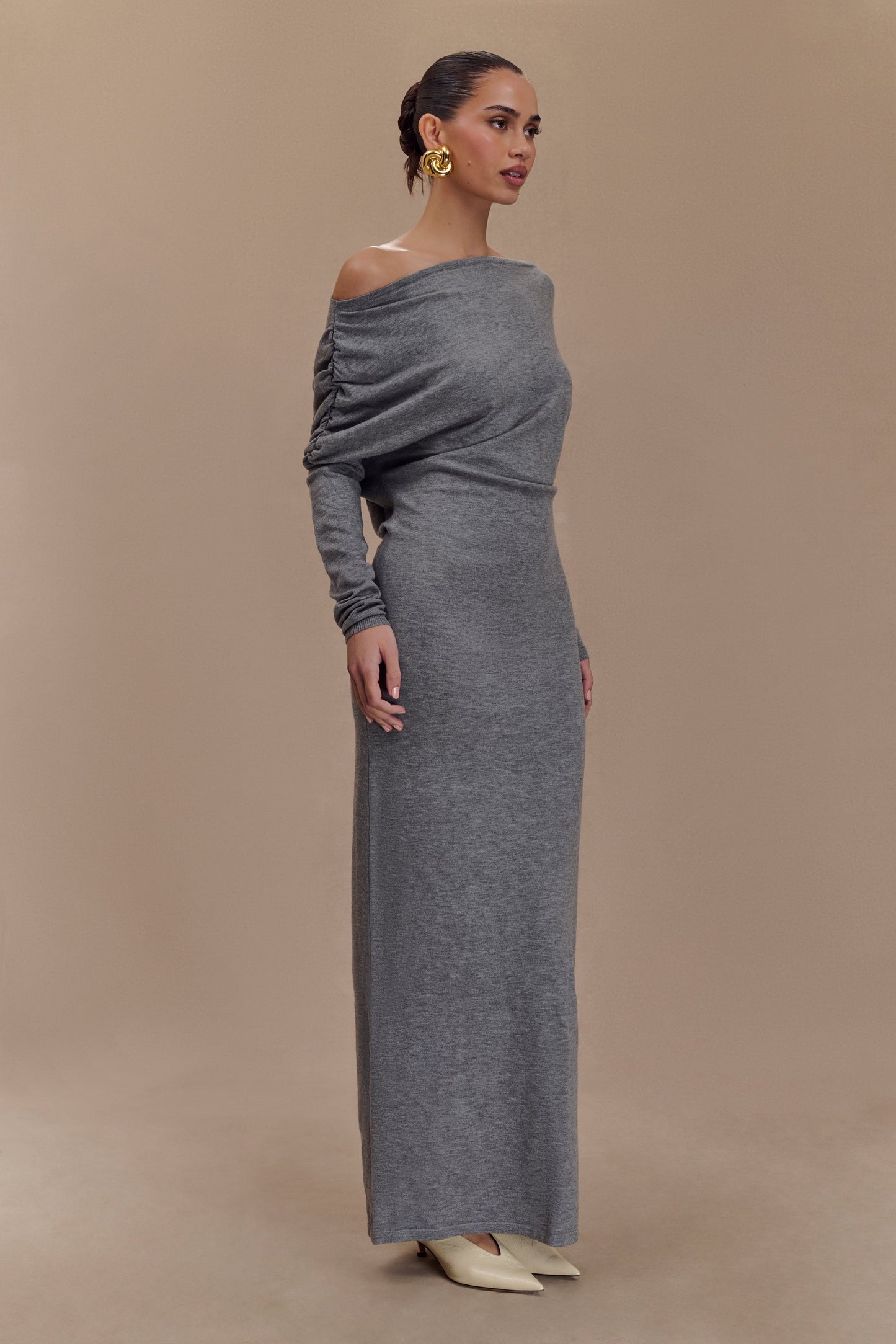 Robe mi-longue en tricot à col montant Jessie - Gris anthracite chiné