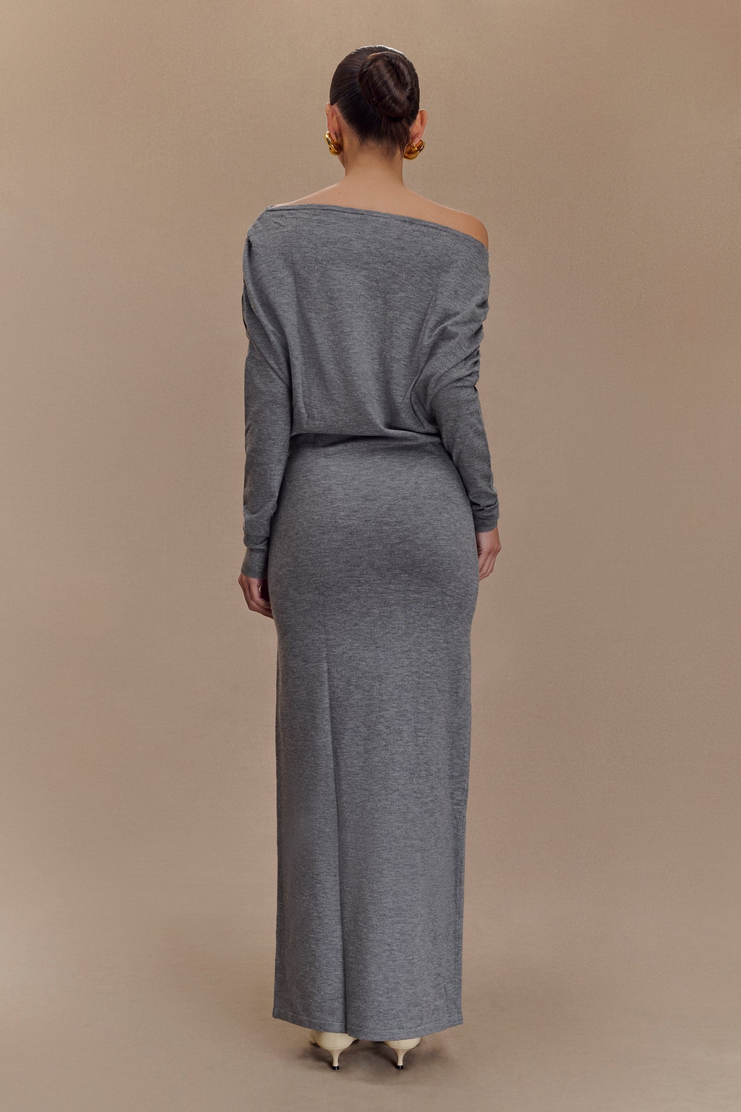 Robe mi-longue en tricot à col montant Jessie - Gris anthracite chiné