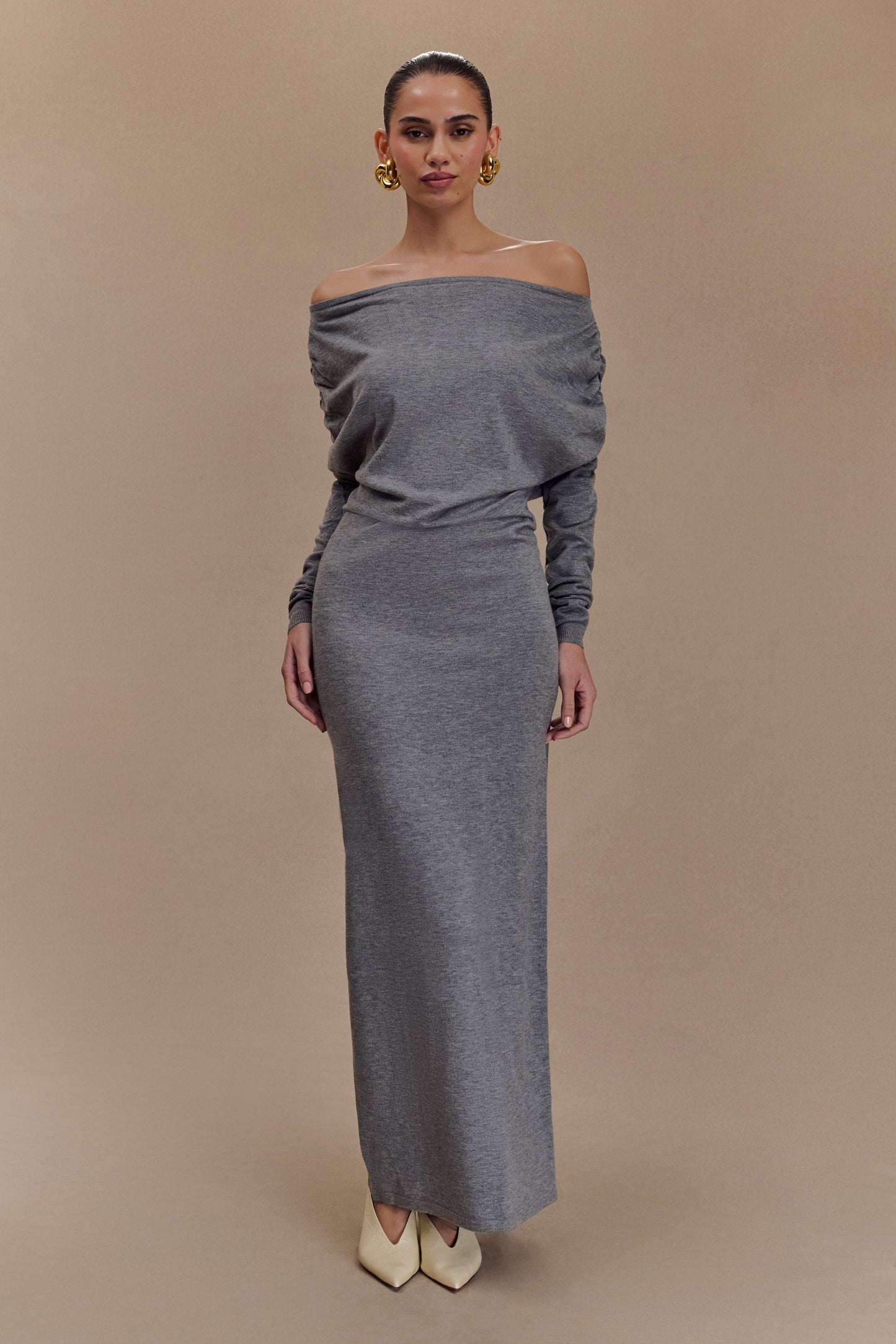 Robe mi-longue en tricot à col montant Jessie - Gris anthracite chiné