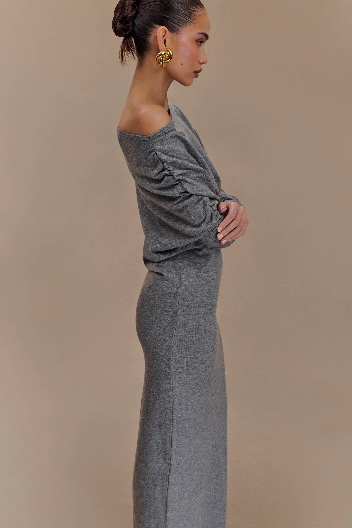 Robe mi-longue en tricot à col montant Jessie - Gris anthracite chiné