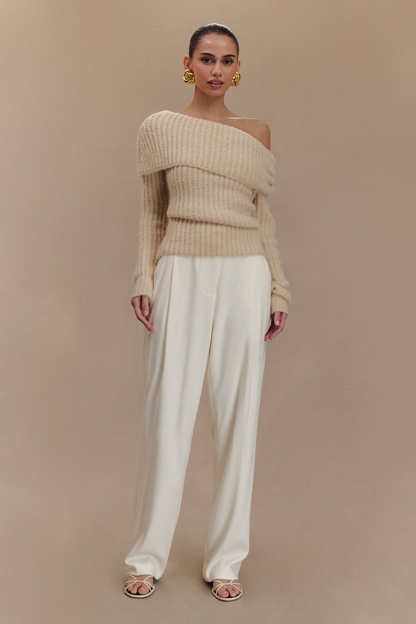 Top en tricot à épaules dénudées Alicia - Crème