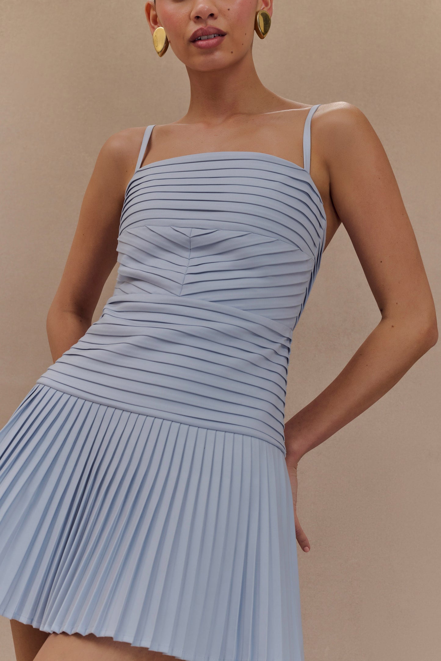 Robe mini Rylee à plis multiples - Bleu glace