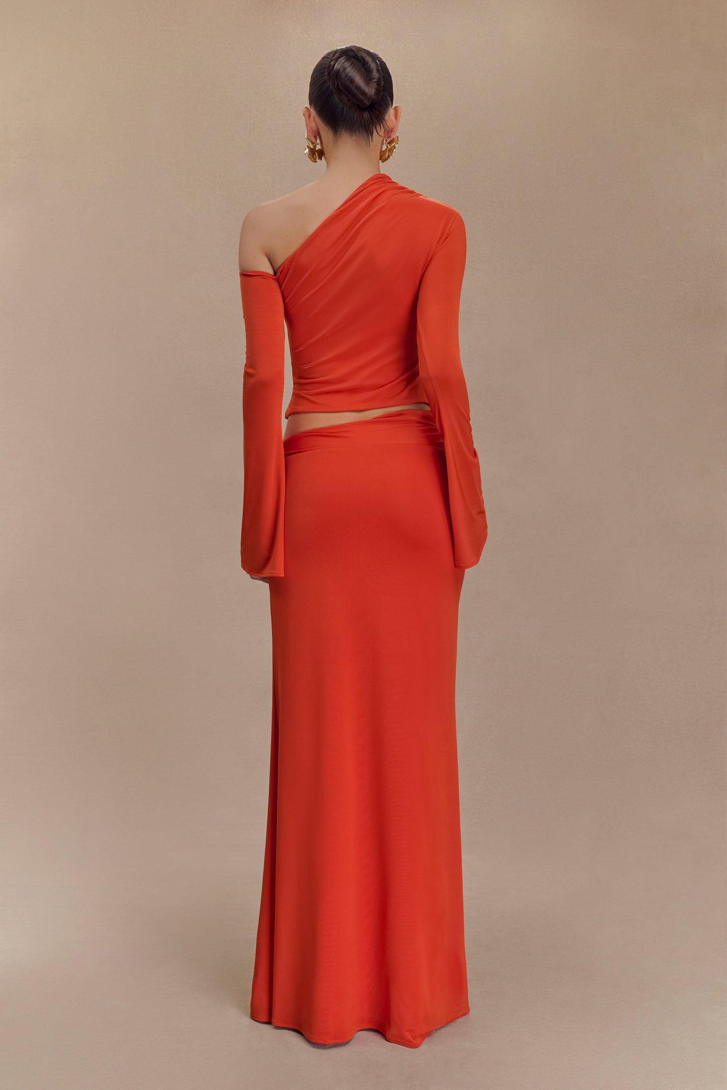 Jupe Maxi Asymétrique Ainsley avec Frotterie Florale - Orange Brûlé